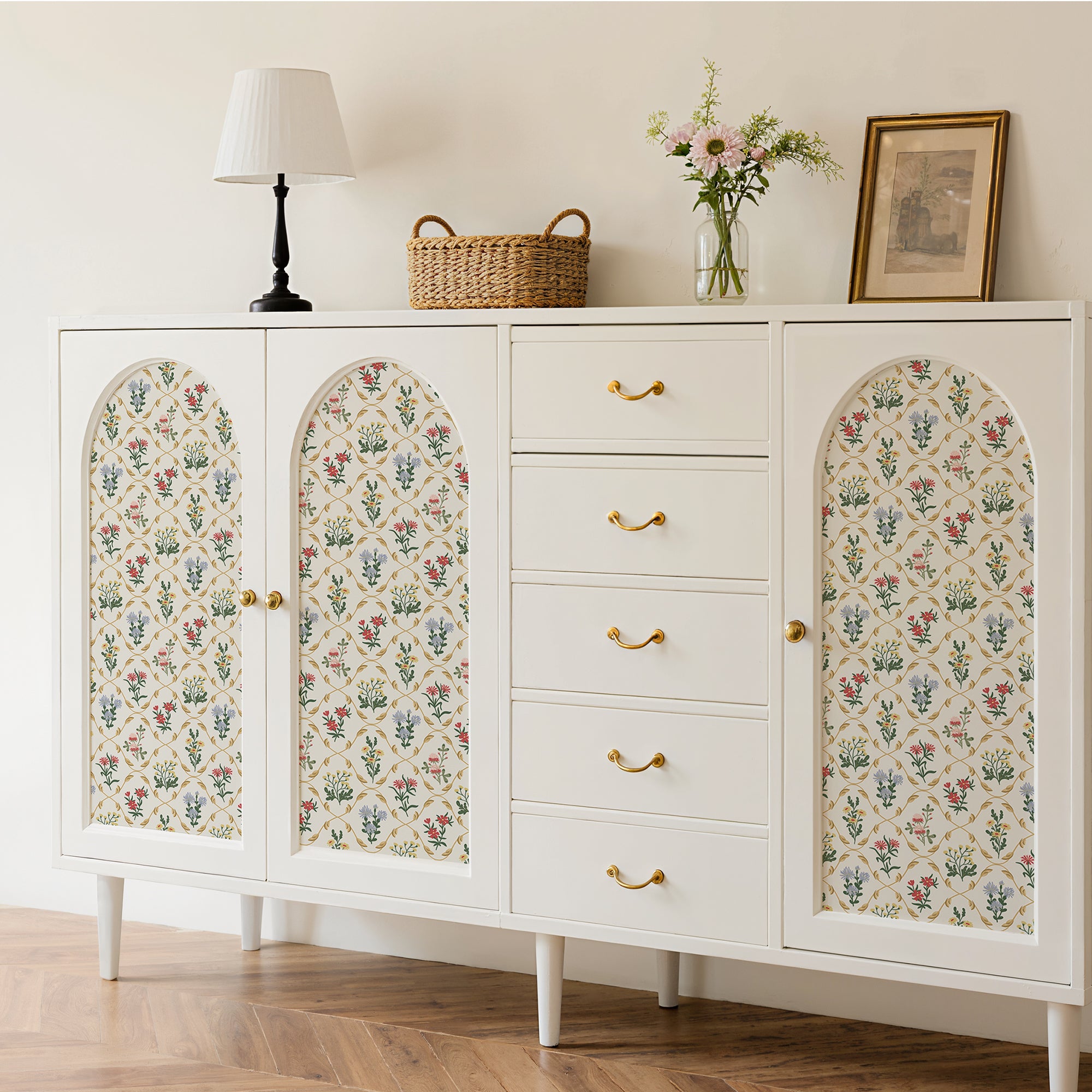 Cabbrix Waterproof Peel Stick Floral Wallpaper, Flowing Gleam