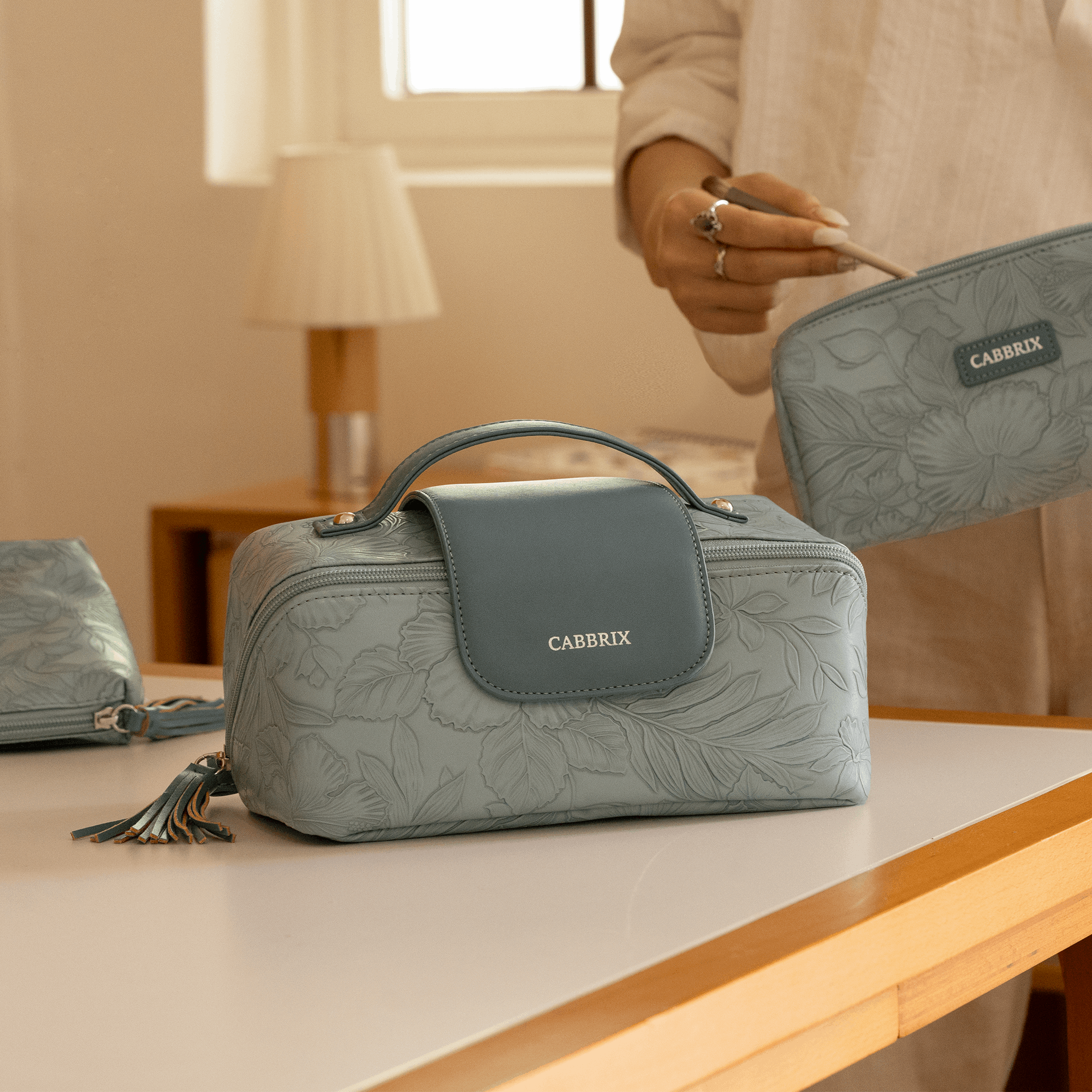 Cabbrix Travel Makeup Bag, 3 Pcs Set Large Capacity Cosmetic Bag, Blue
