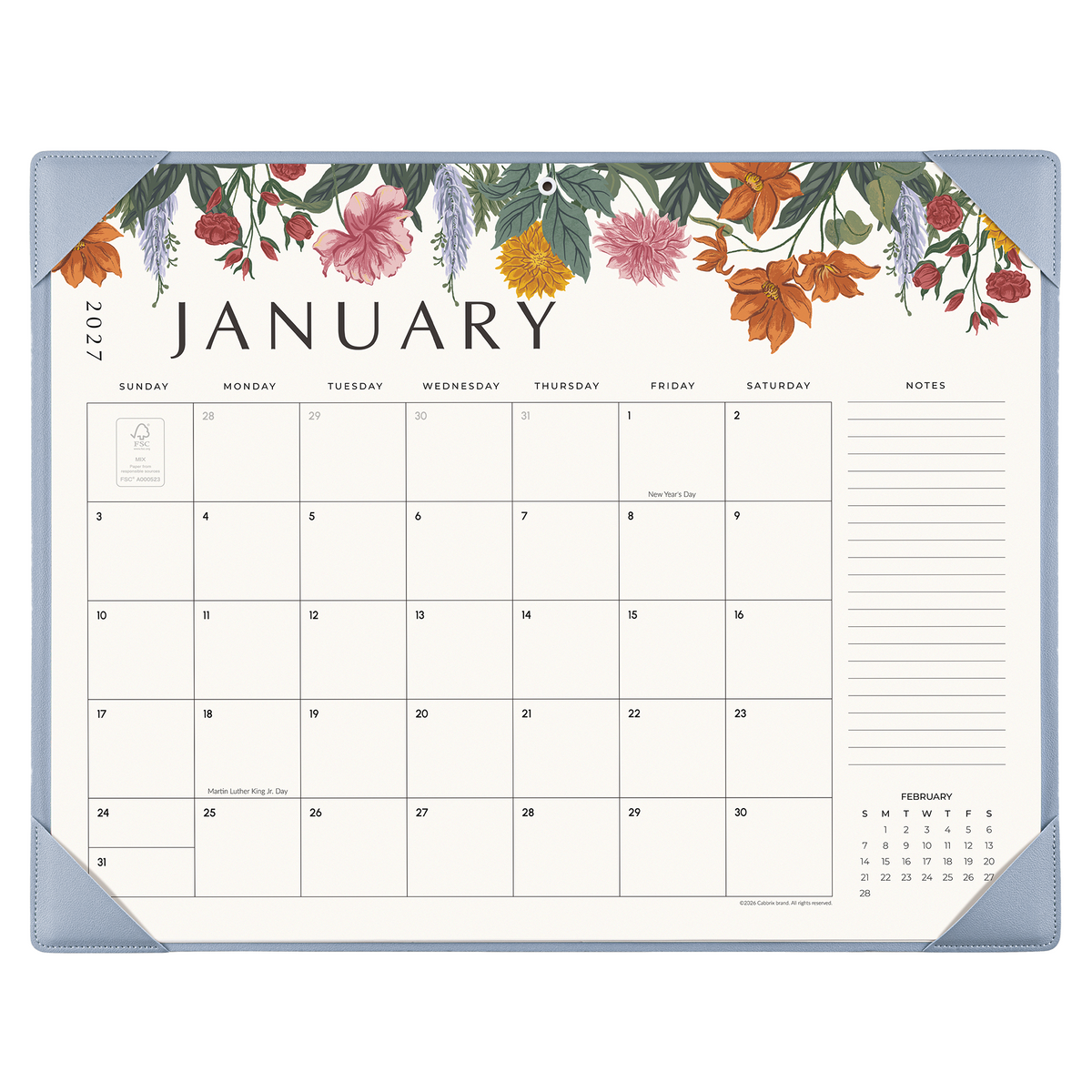 Cabbrix 2027-2028 Desk Calendar, 21"L×17"W, Vine Poem, Black