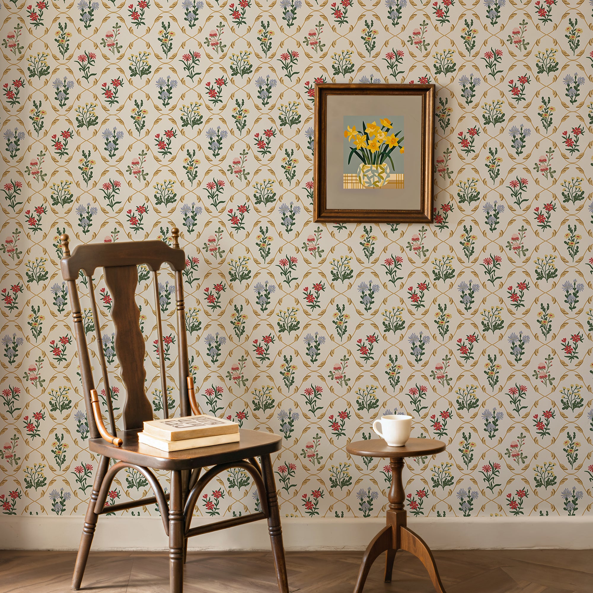 Cabbrix Waterproof Peel Stick Floral Wallpaper, Flowing Gleam