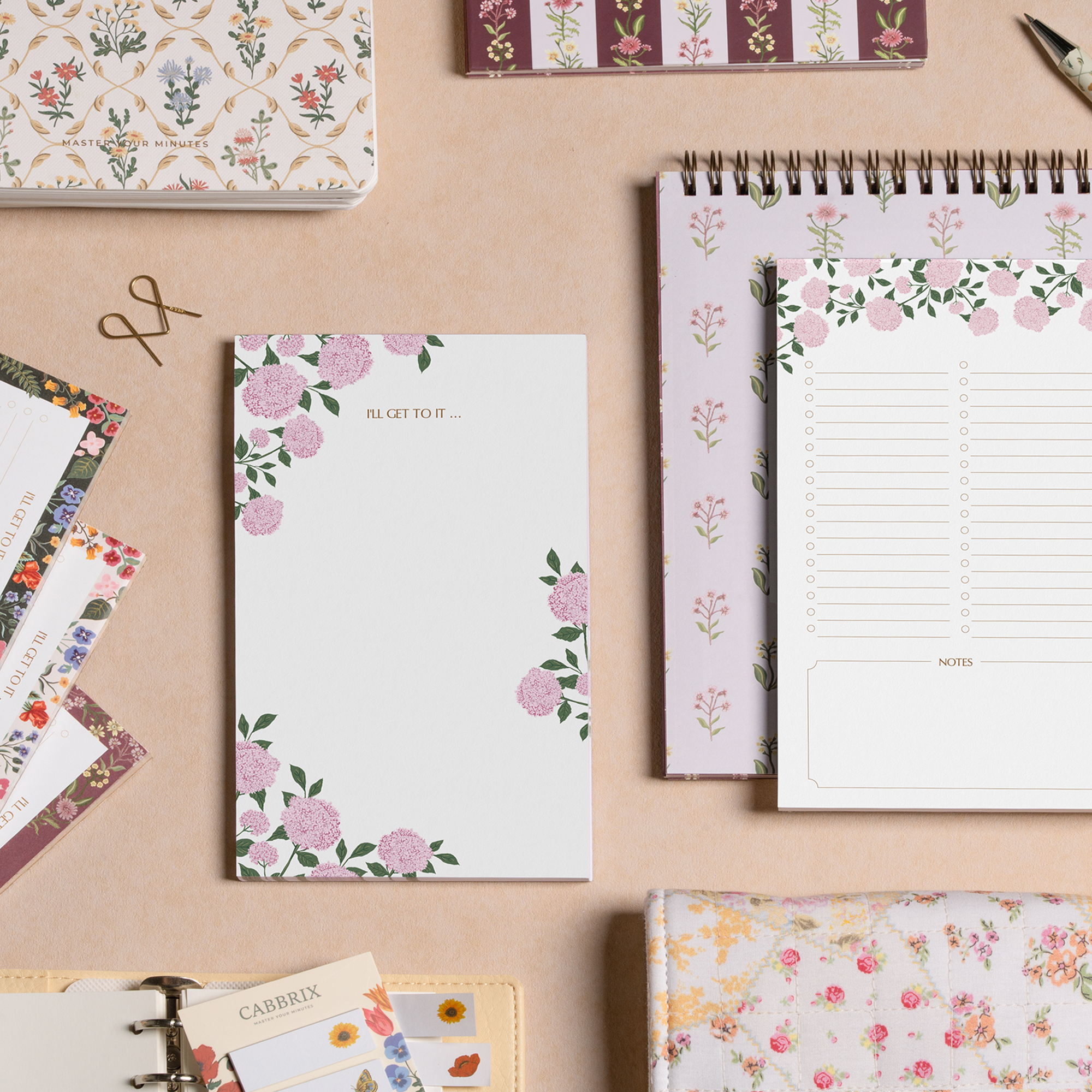 Cabbrix Magnetic Notepads for Fridge, Floral Design, Pink
