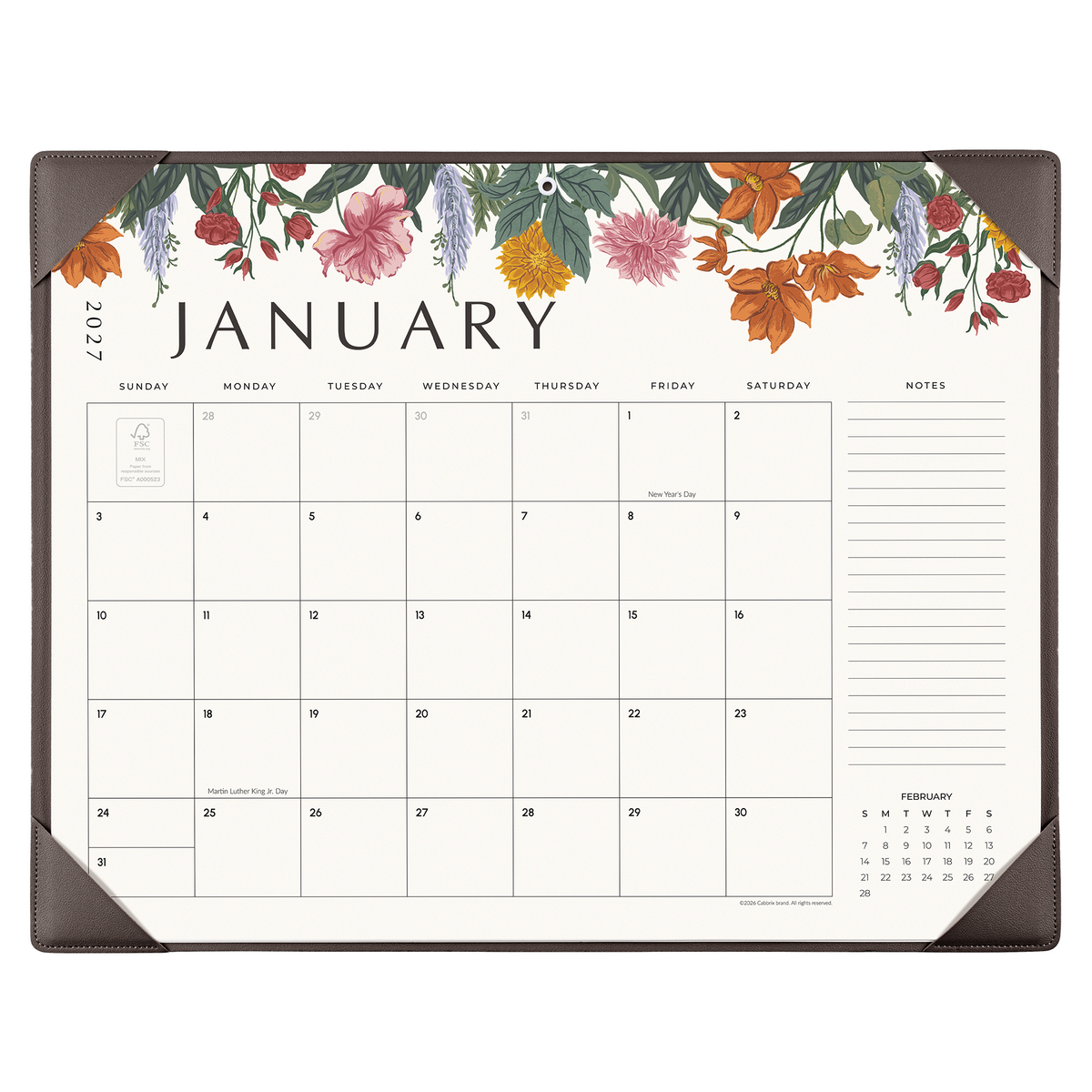 Cabbrix 2027-2028 Desk Calendar, 21"L×17"W, Vine Poem, Black