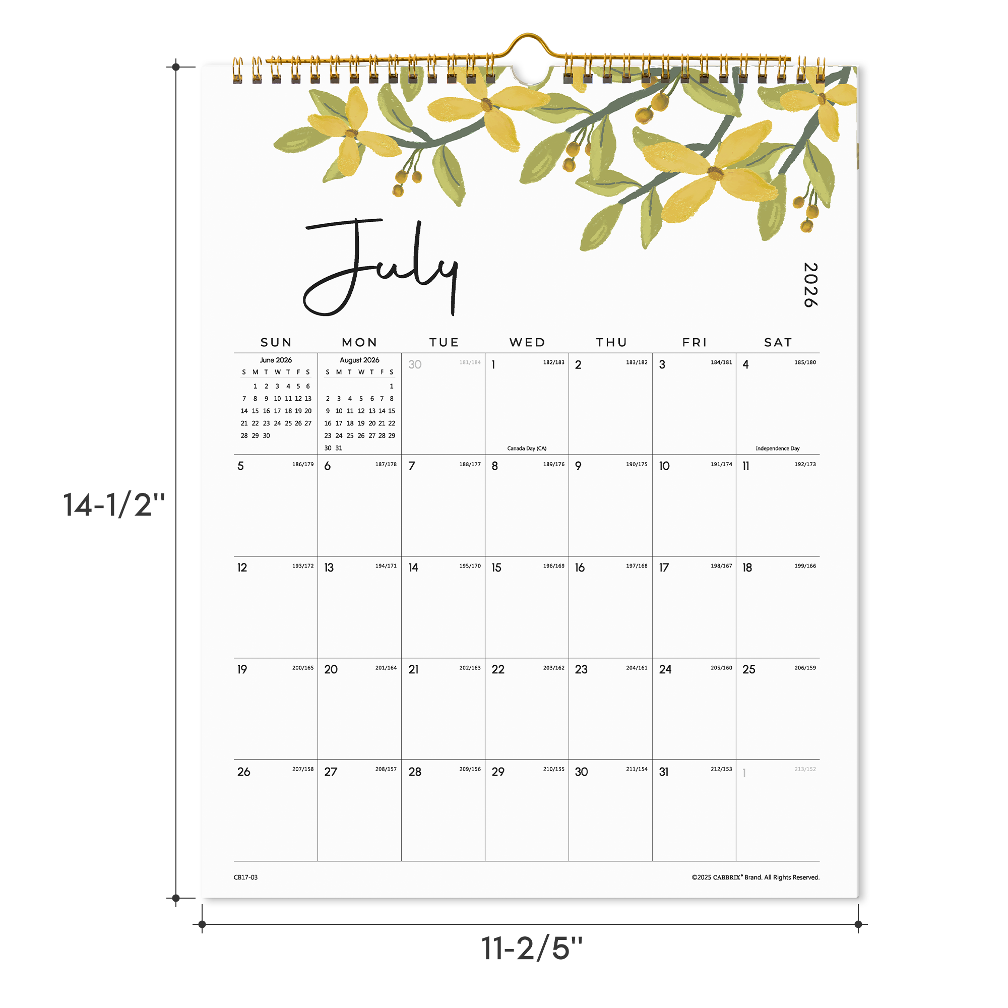 Cabbrix 2026-2027 Wall Calendar, Twin-Wire Binding, 12"L×15"W, Floral Design