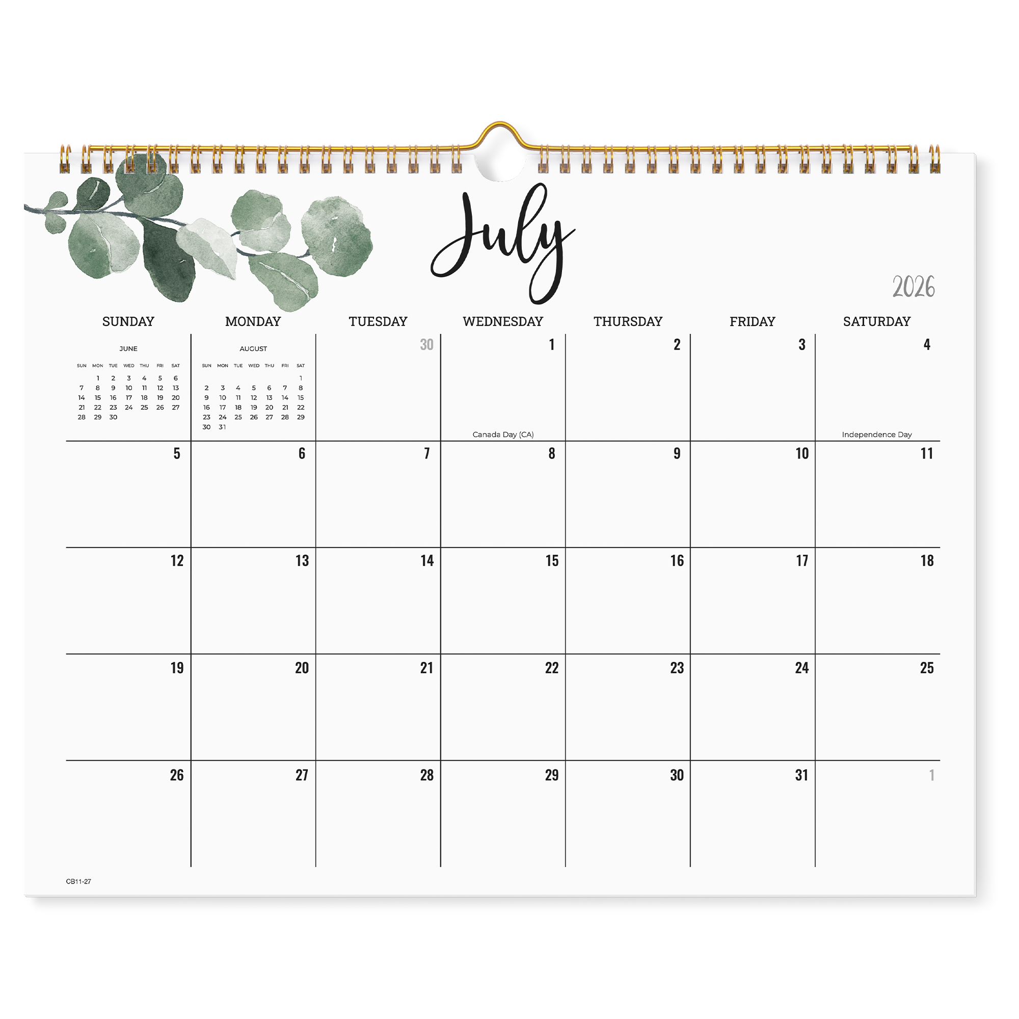 Cabbrix 2026-2027 Wall Calendar, Spiral Binding, 12"L×15"W, Botanical Elements