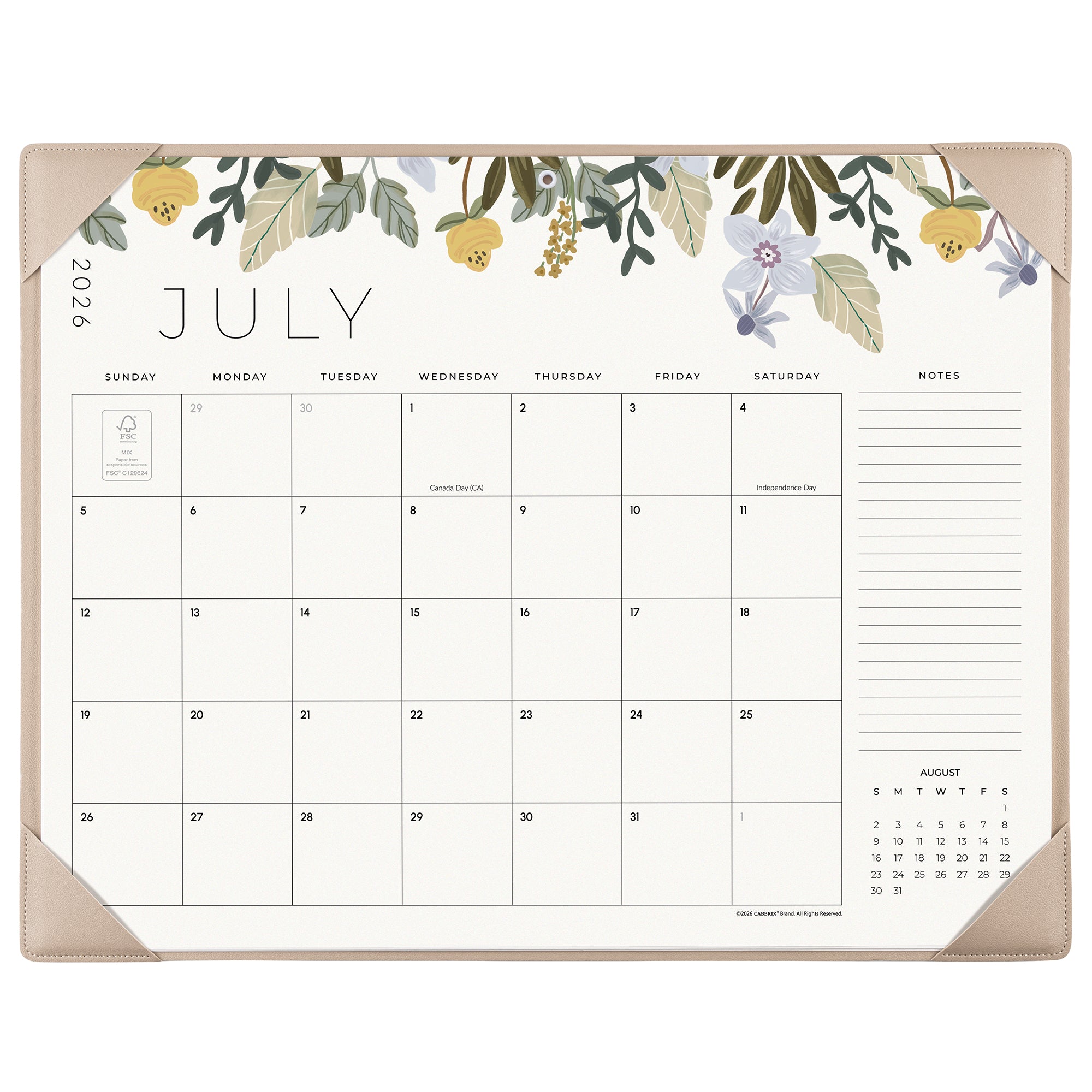 Cabbrix 2026-2027 Desk Calendar, 21"L×17"W, Floral Elements, Apricot