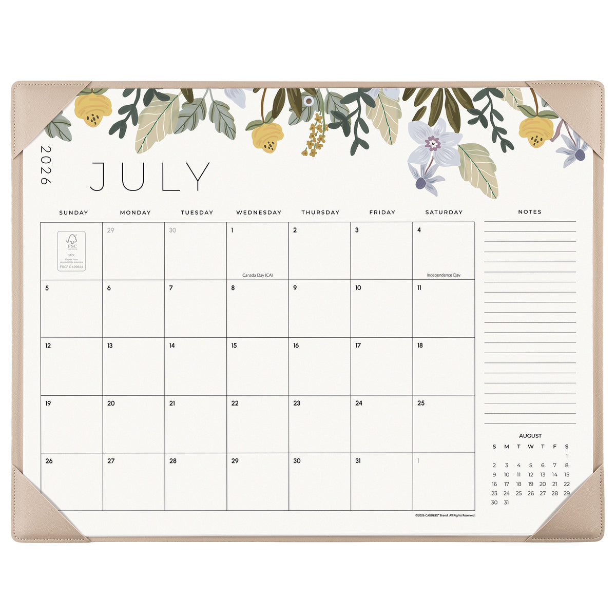 Cabbrix 2027-2028 Desk Calendar, 21"L×17"W, Floral Elements, Apricot
