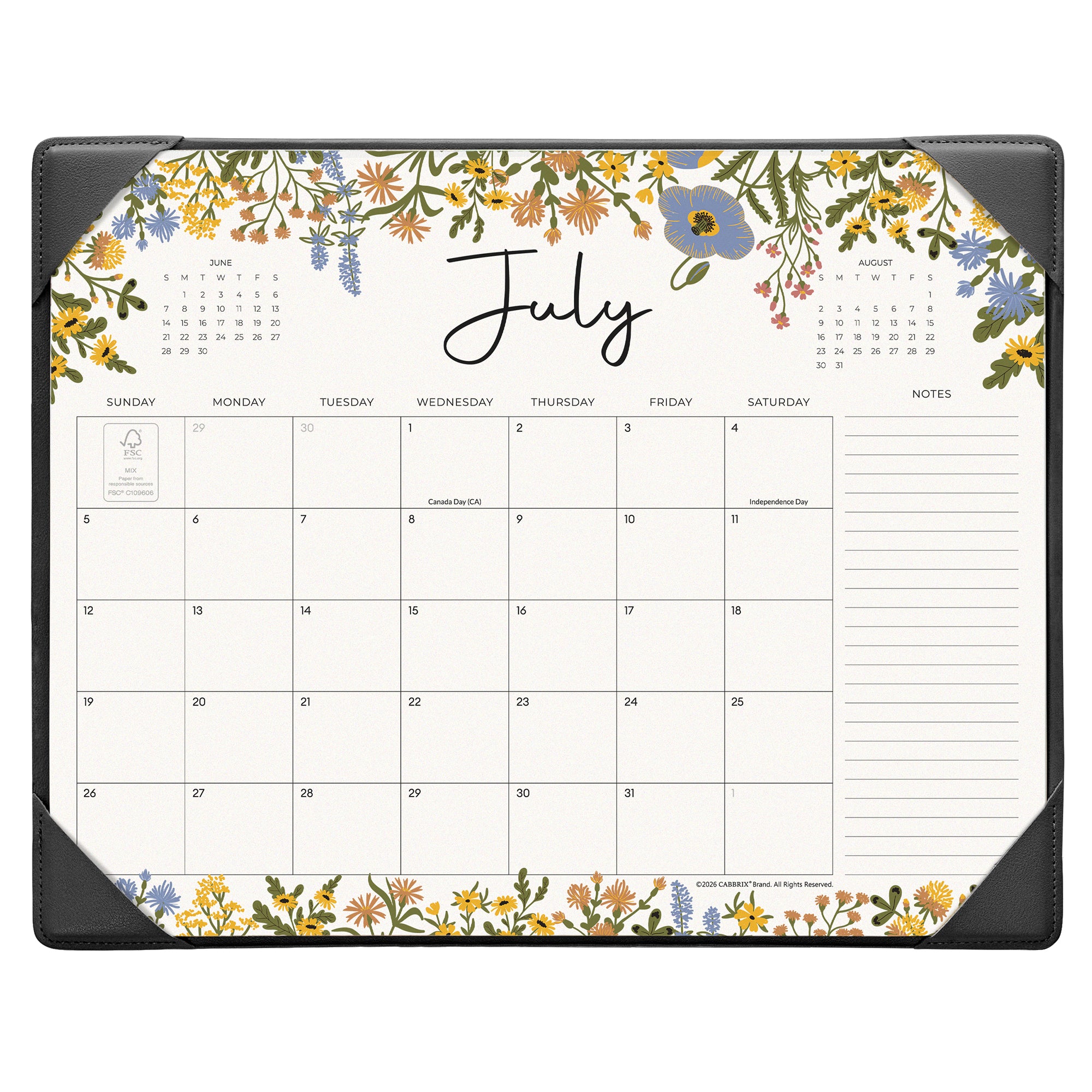 Cabbrix 2026-2027 Desk Calendar, 15"L×12"W, Summer Trace, Black