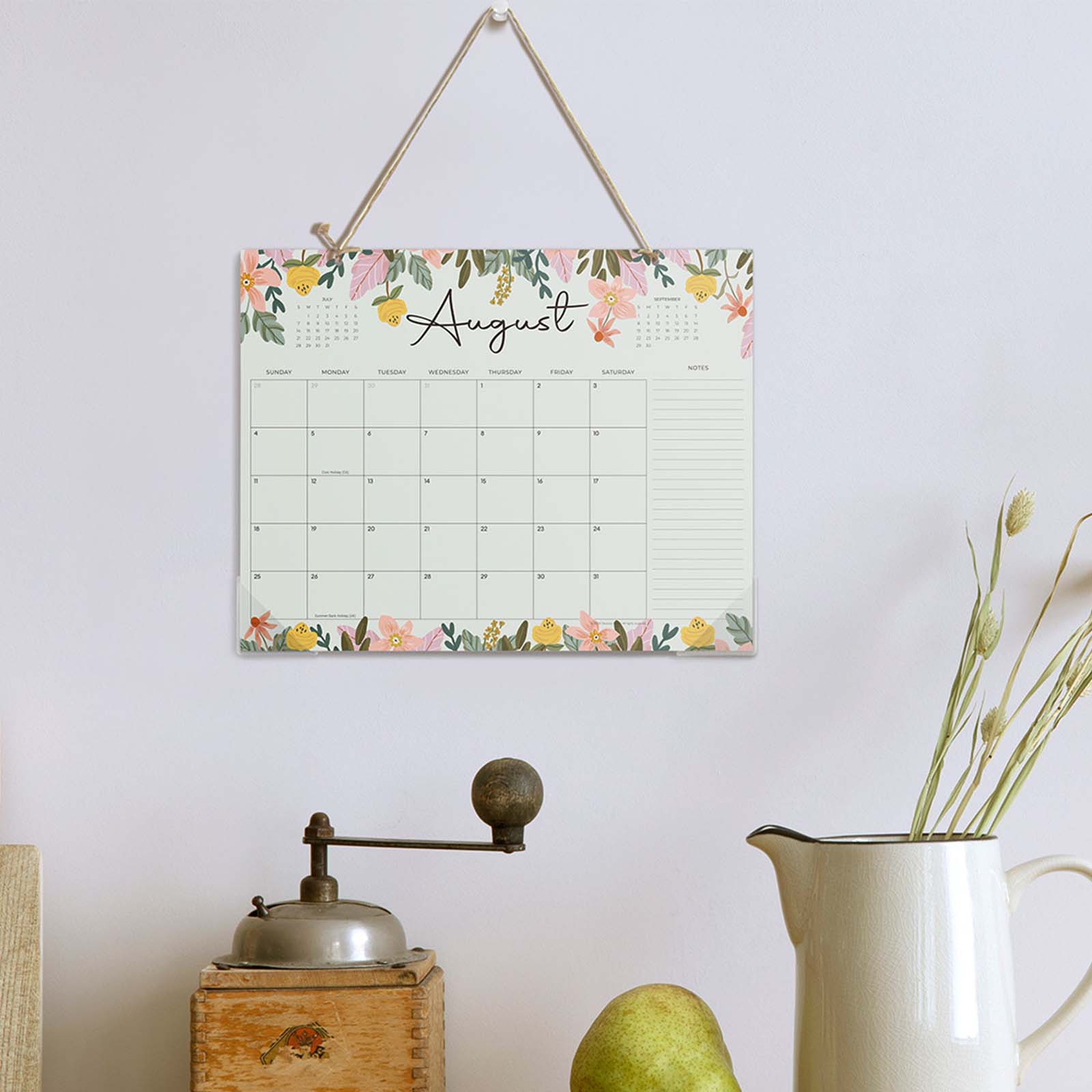 Cabbrix 2024-2025 Desk Calendar, Floral Design, With Hanging Holes
