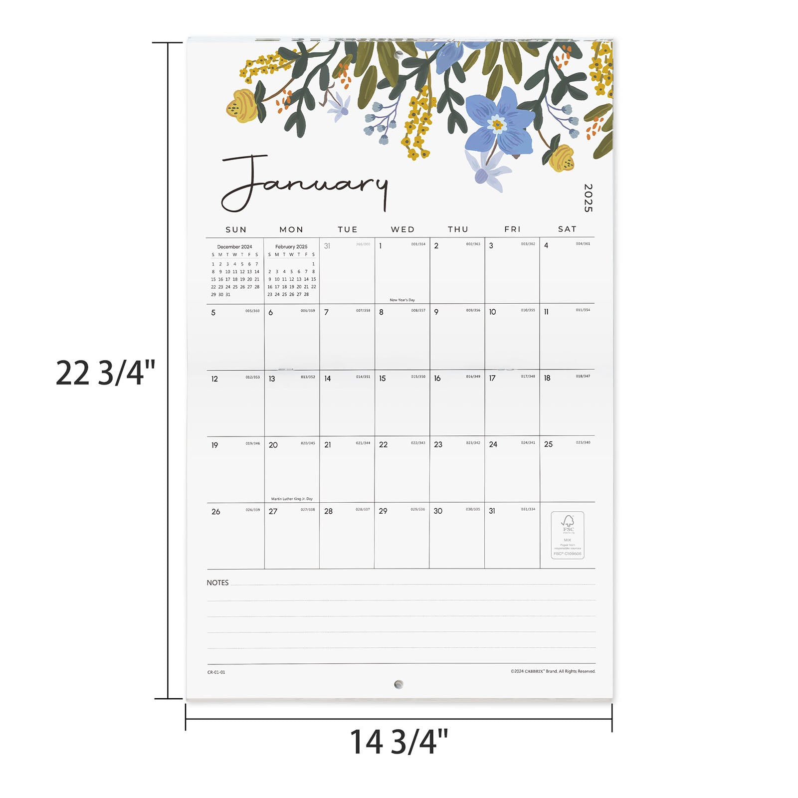 Cabbrix 2025-2026 Large Wall Calendar, Foldable, Floral Design