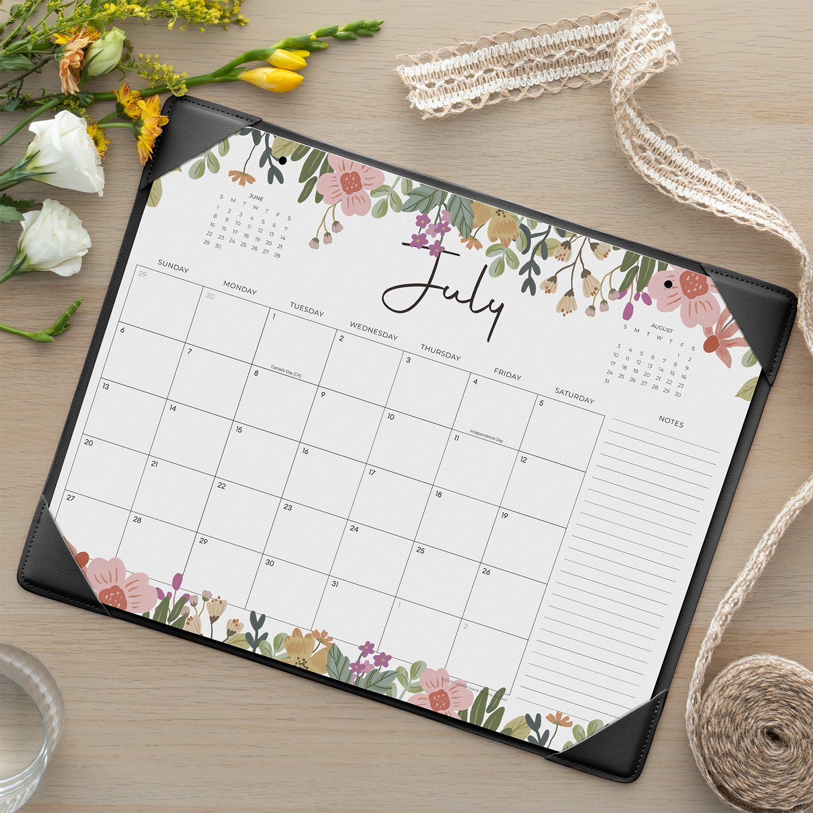 Cabbrix 2025-2026 Desk Calendar, 15"L×12"W, Floral Design, Black