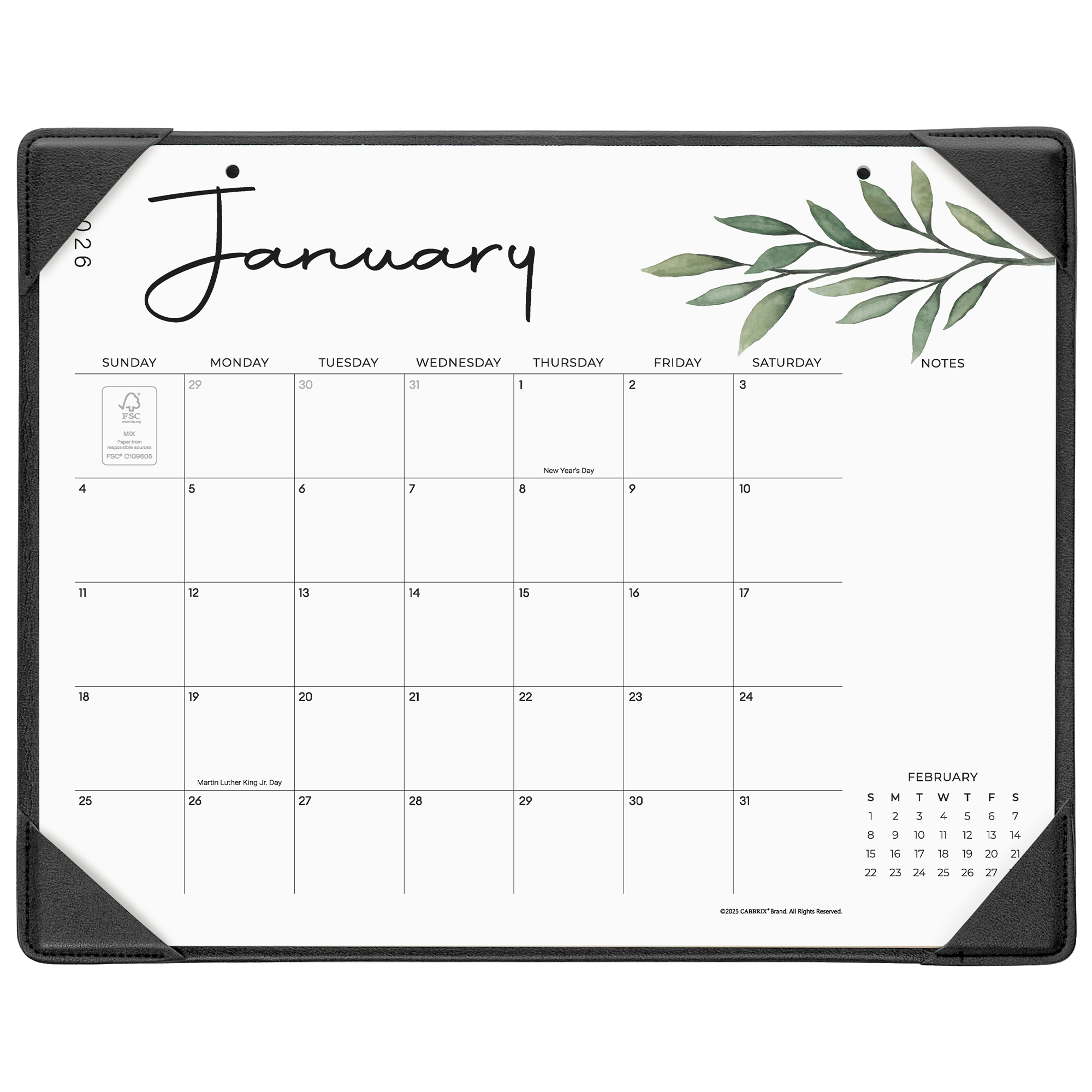 Calendar with January on a white background