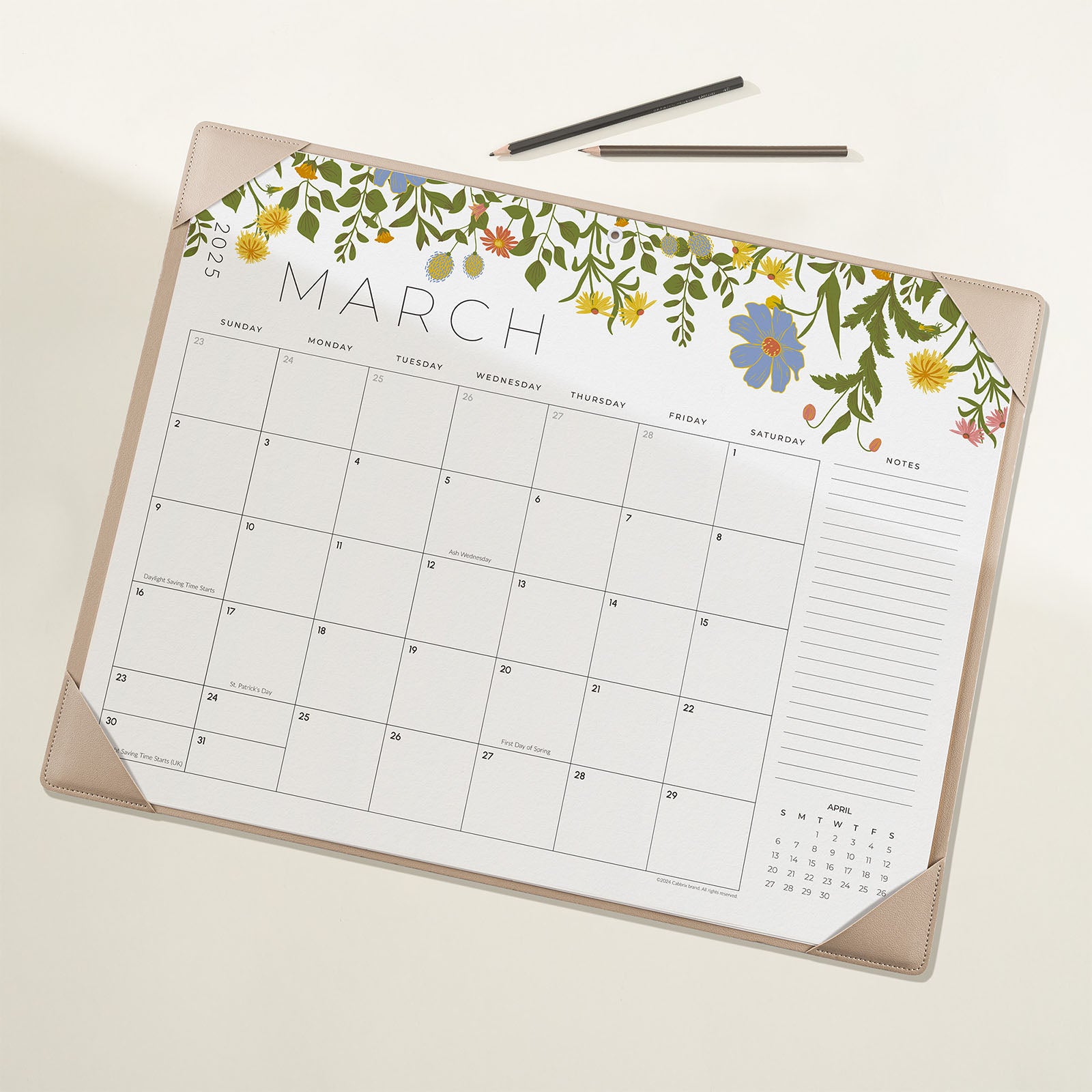 Cabbrix 2025-2026 Desk Calendar, Floral Elements, Apricot