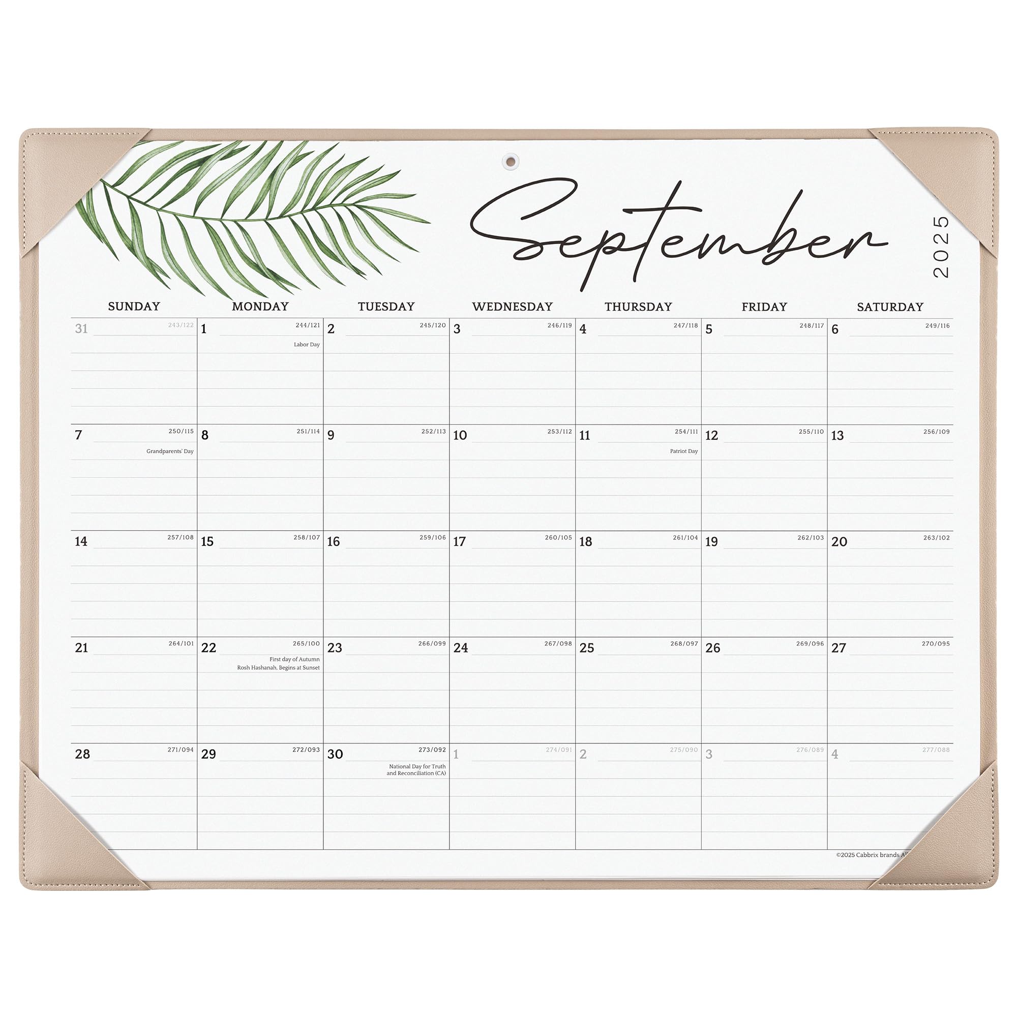 Calendar for September 2023 with a leaf design on a white background