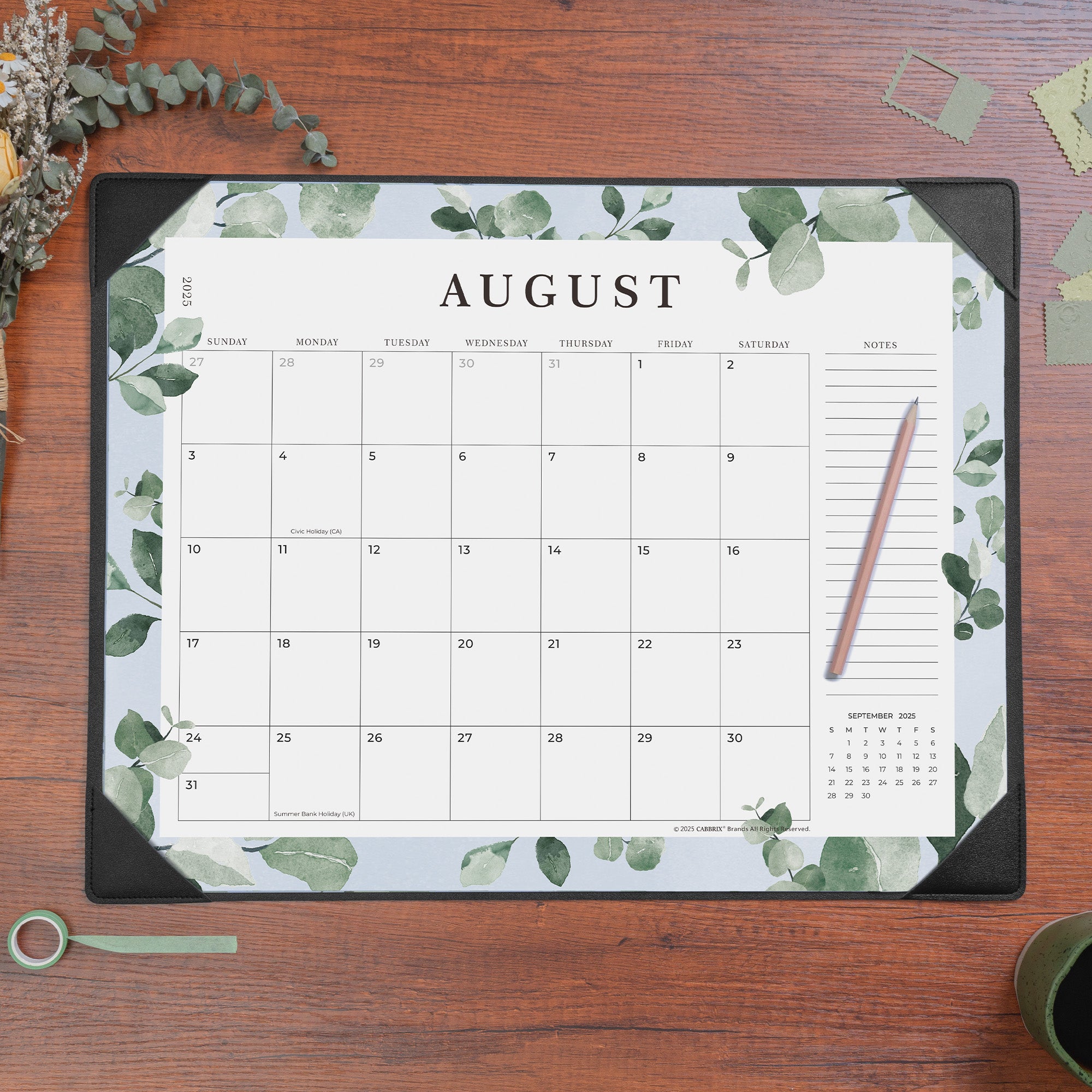 Cabbrix 2025-2026 Desk Calendar, Watercolor Leaves, Apricot