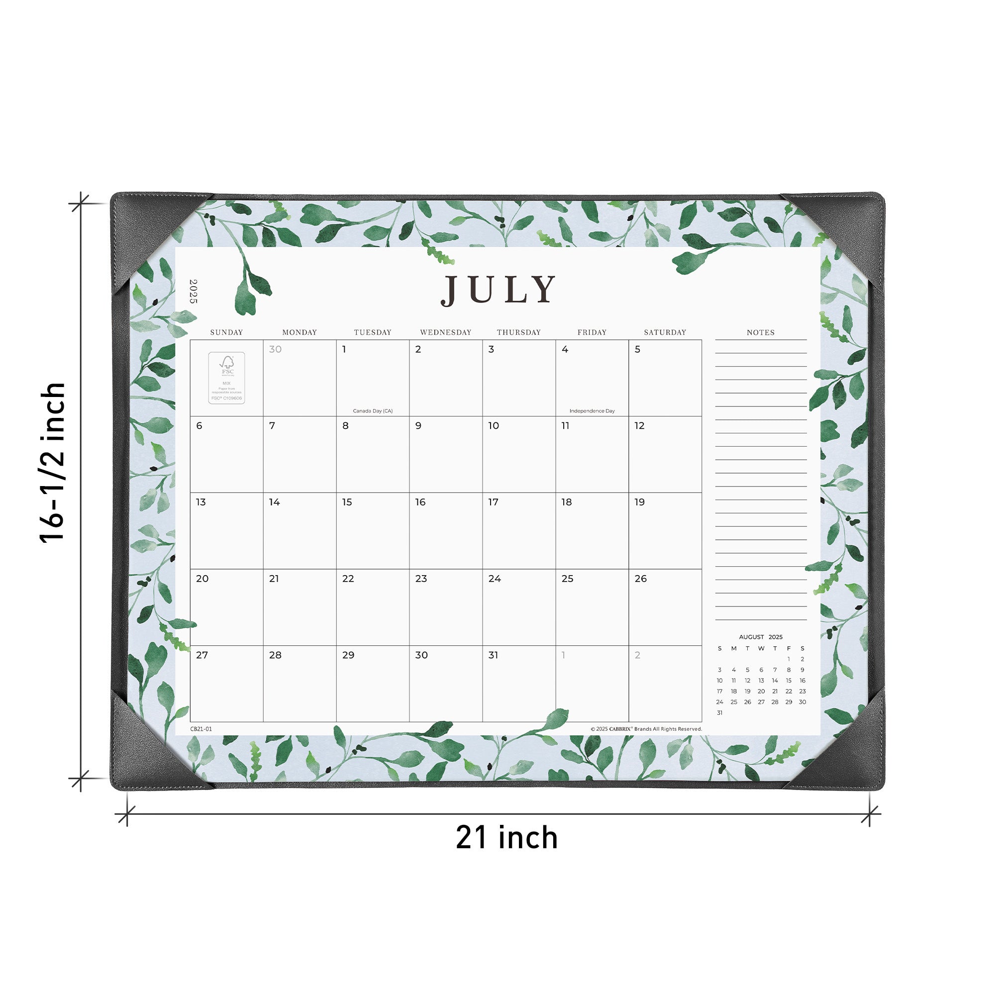 Cabbrix 2025-2026 Desk Calendar, Watercolor Leaves, Apricot