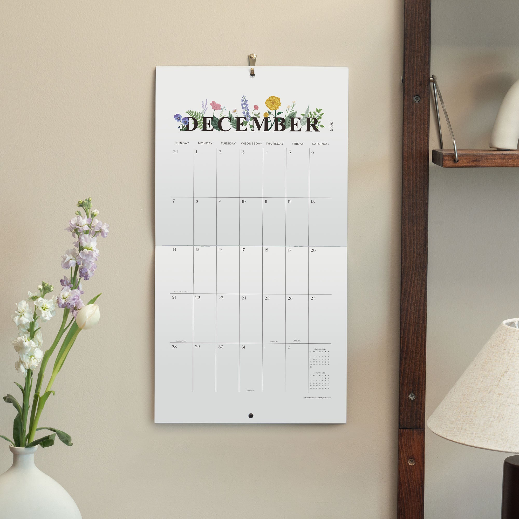 Cabbrix 2025-2026 Large Wall Calendar, Foldable, Morning Field