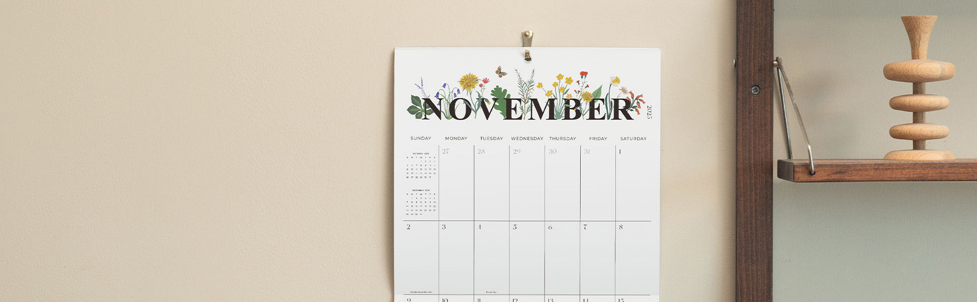 Calendar with November on a beige wall