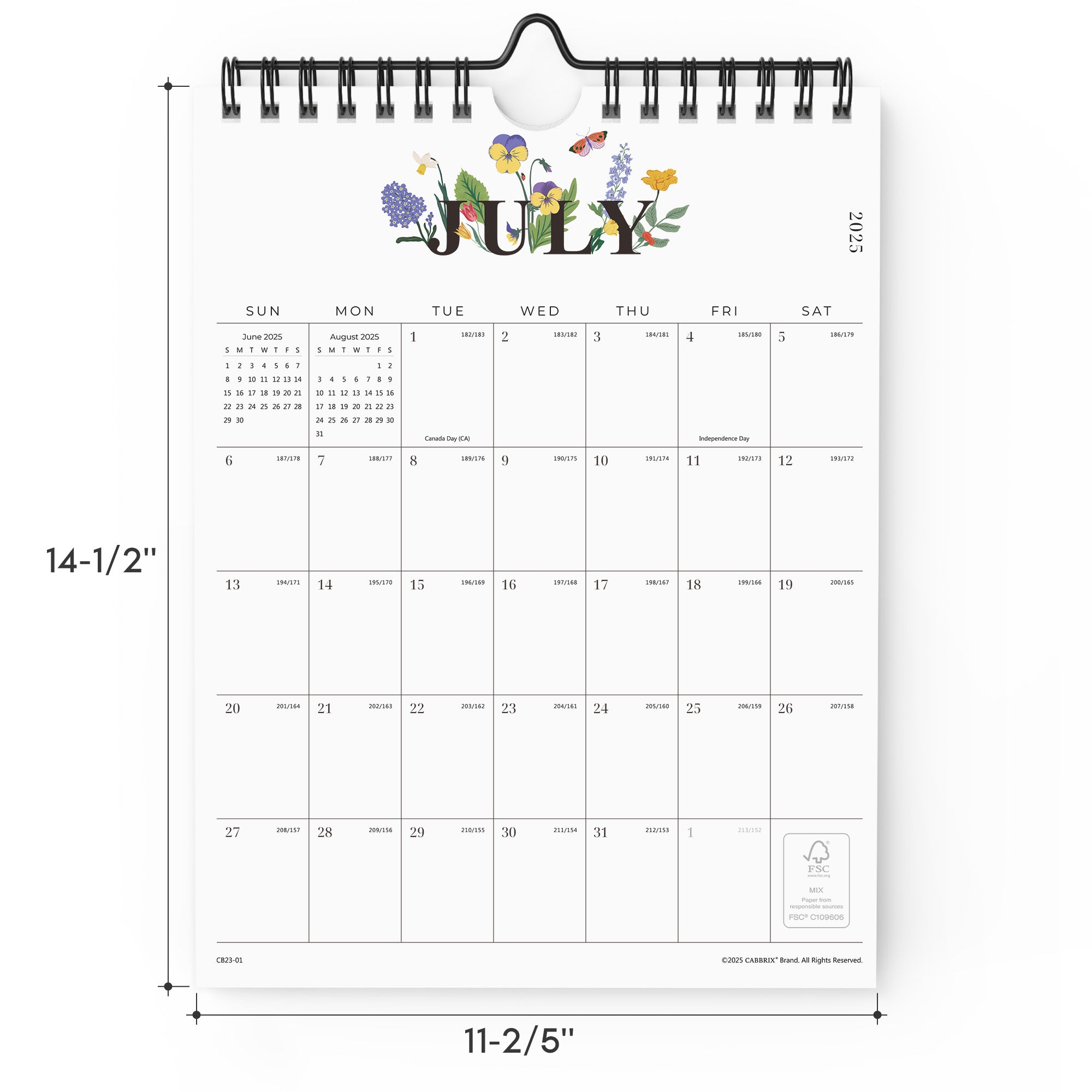 Cabbrix 2025-2026 Mini Wall Calendar, Twin-Wire Binding, Morning Field