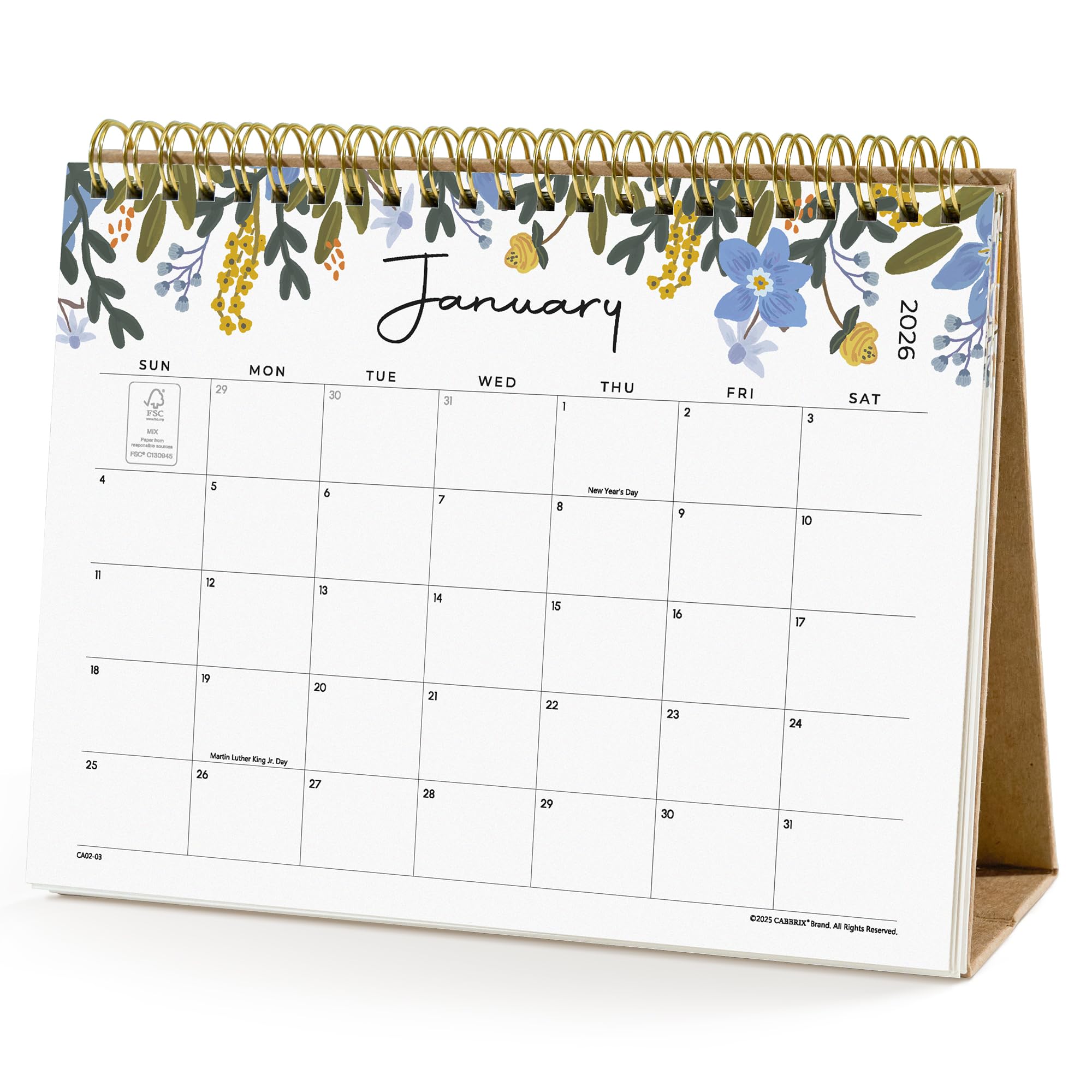 Floral decorated calendar for January 2023 on a white background