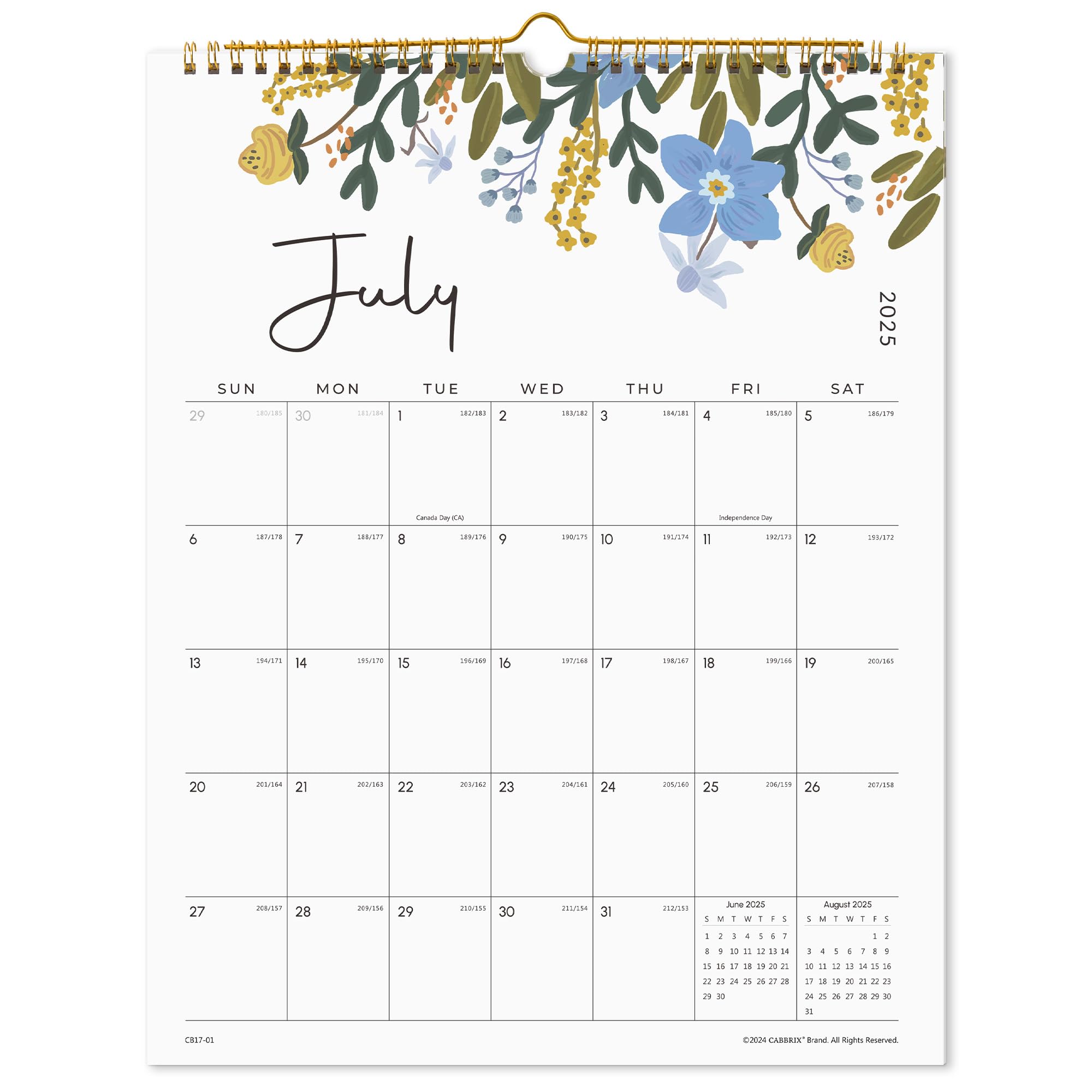 Cabbrix 2025-2026 Wall Calendar, Twin-Wire Binding, Floral Design