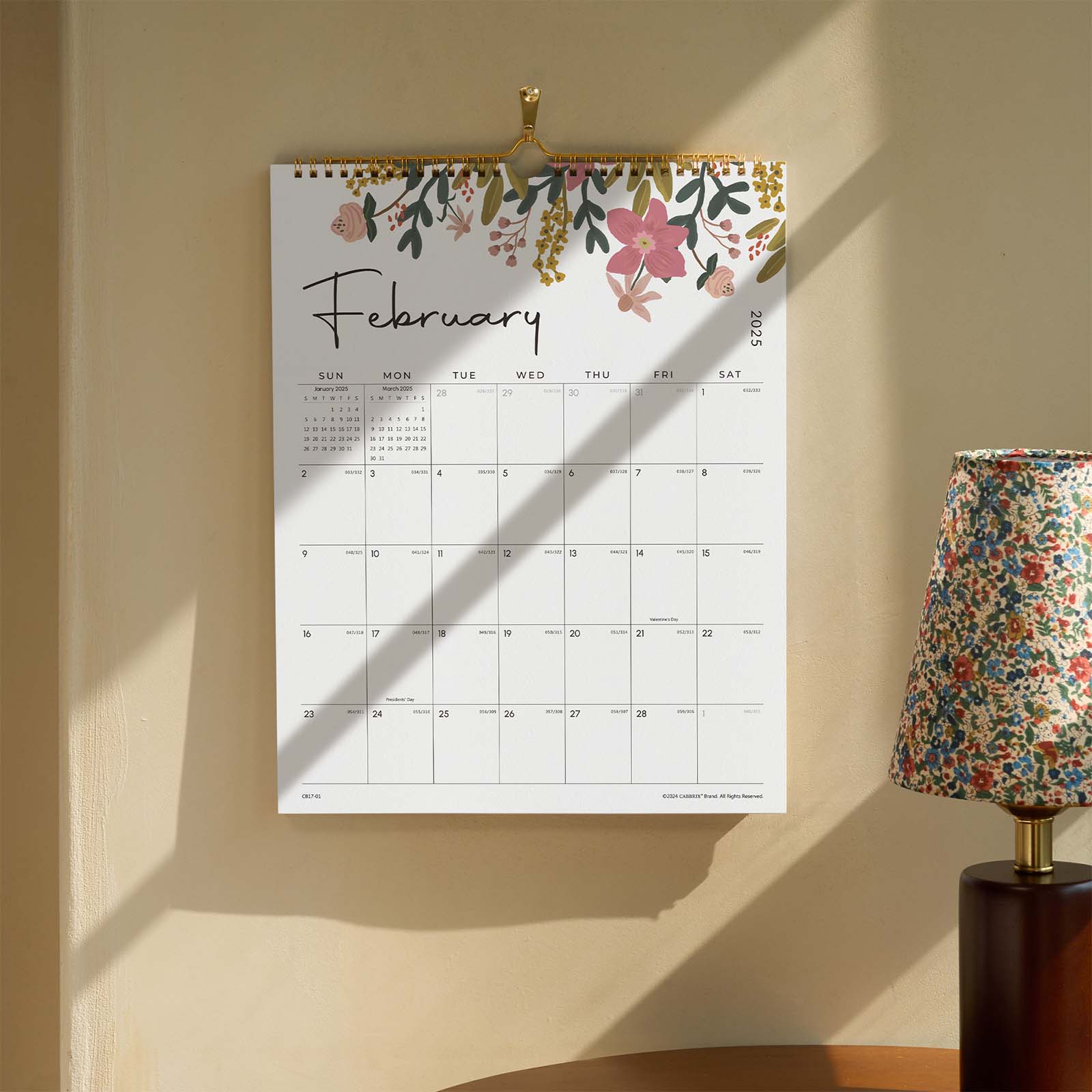 Cabbrix 2025-2026 Wall Calendar, Twin-Wire Binding, Floral Design