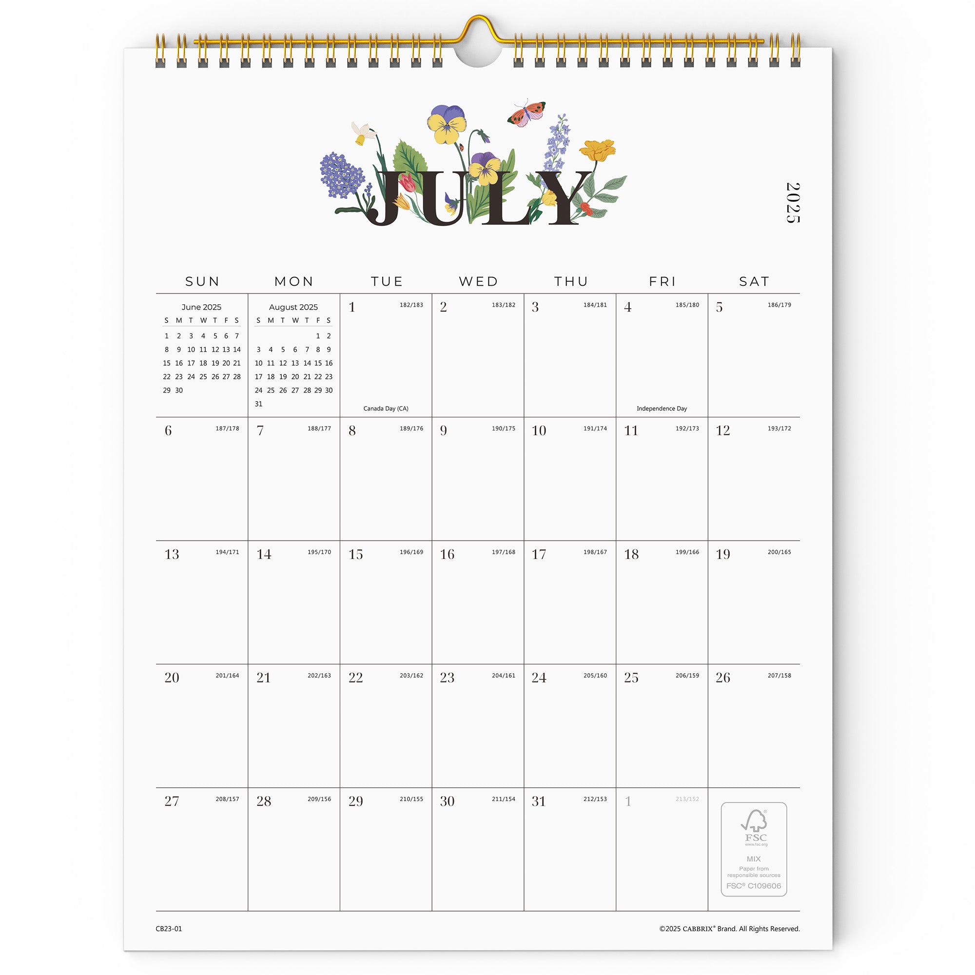 Cabbrix 2025-2026 Wall Calendar, Twin-Wire Binding, Morning Field