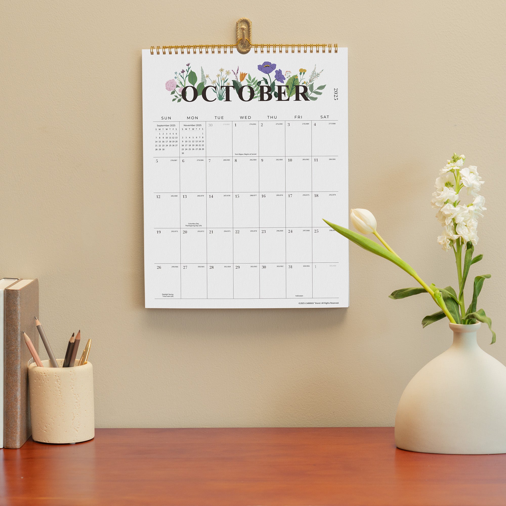 Cabbrix 2025-2026 Wall Calendar, Twin-Wire Binding, Morning Field