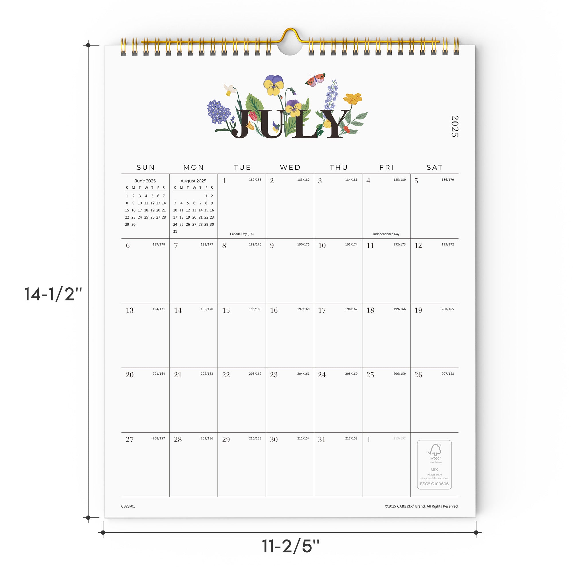 Cabbrix 2025-2026 Wall Calendar, Twin-Wire Binding, Morning Field