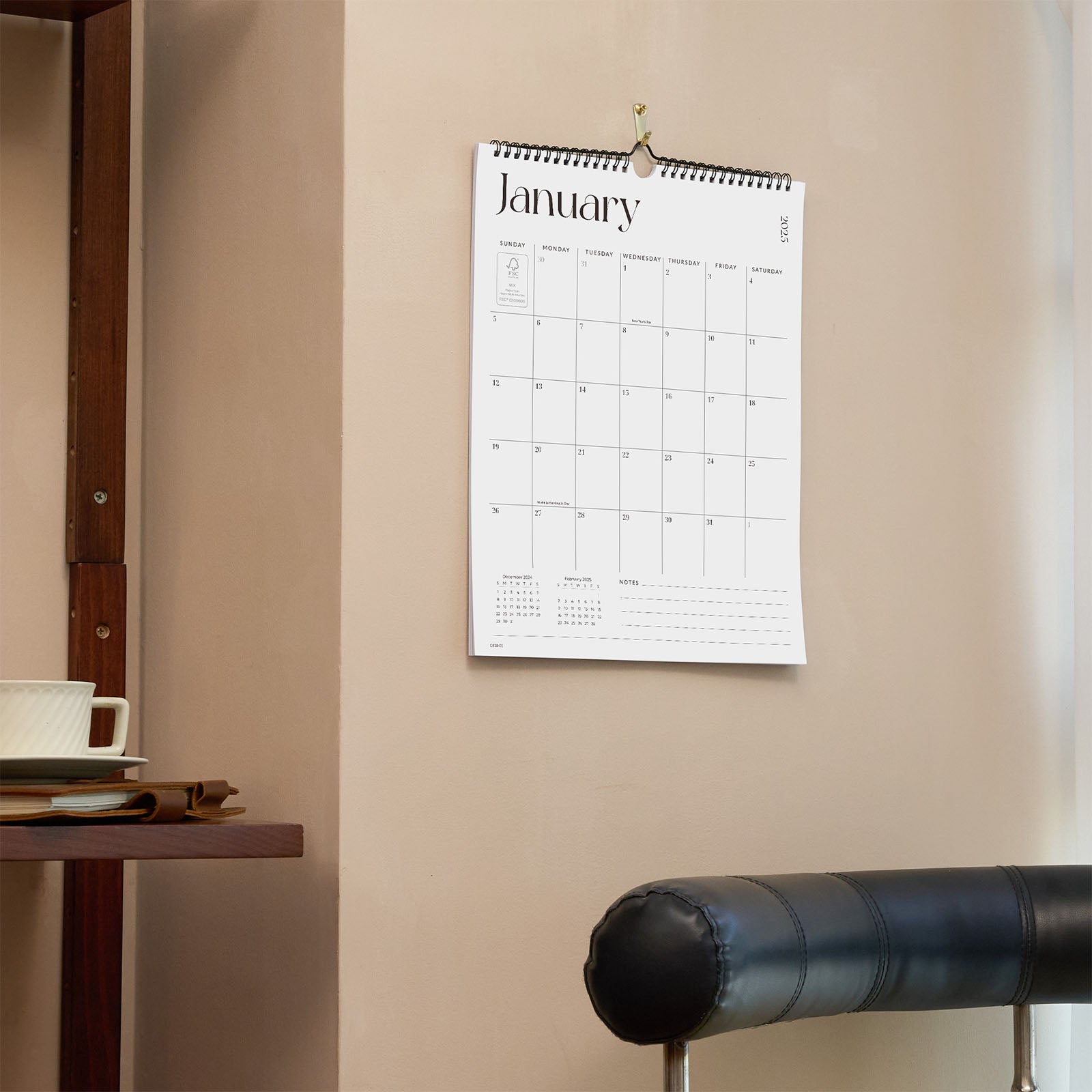 Cabbrix 2025-2026 Wall Calendar, Twin-Wire Binding, Simple Design