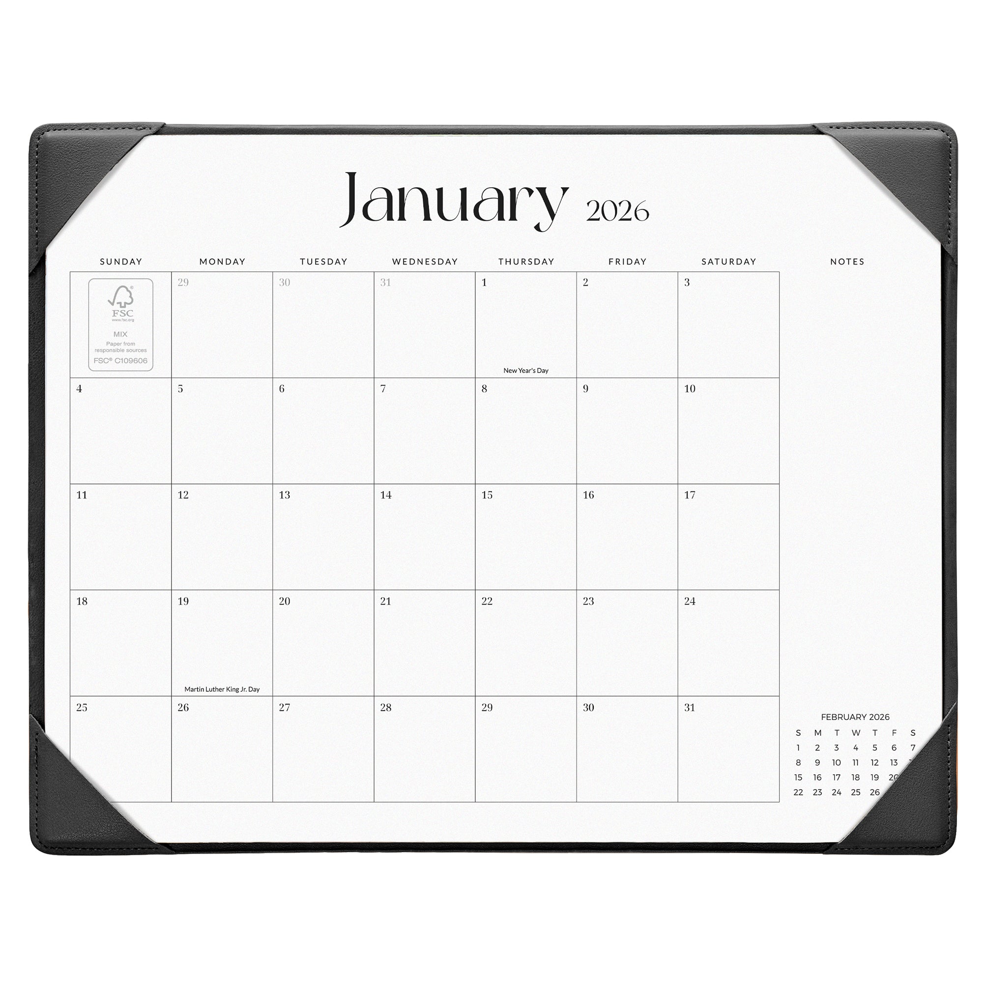 Calendar for January 2026 with a black border on a white background