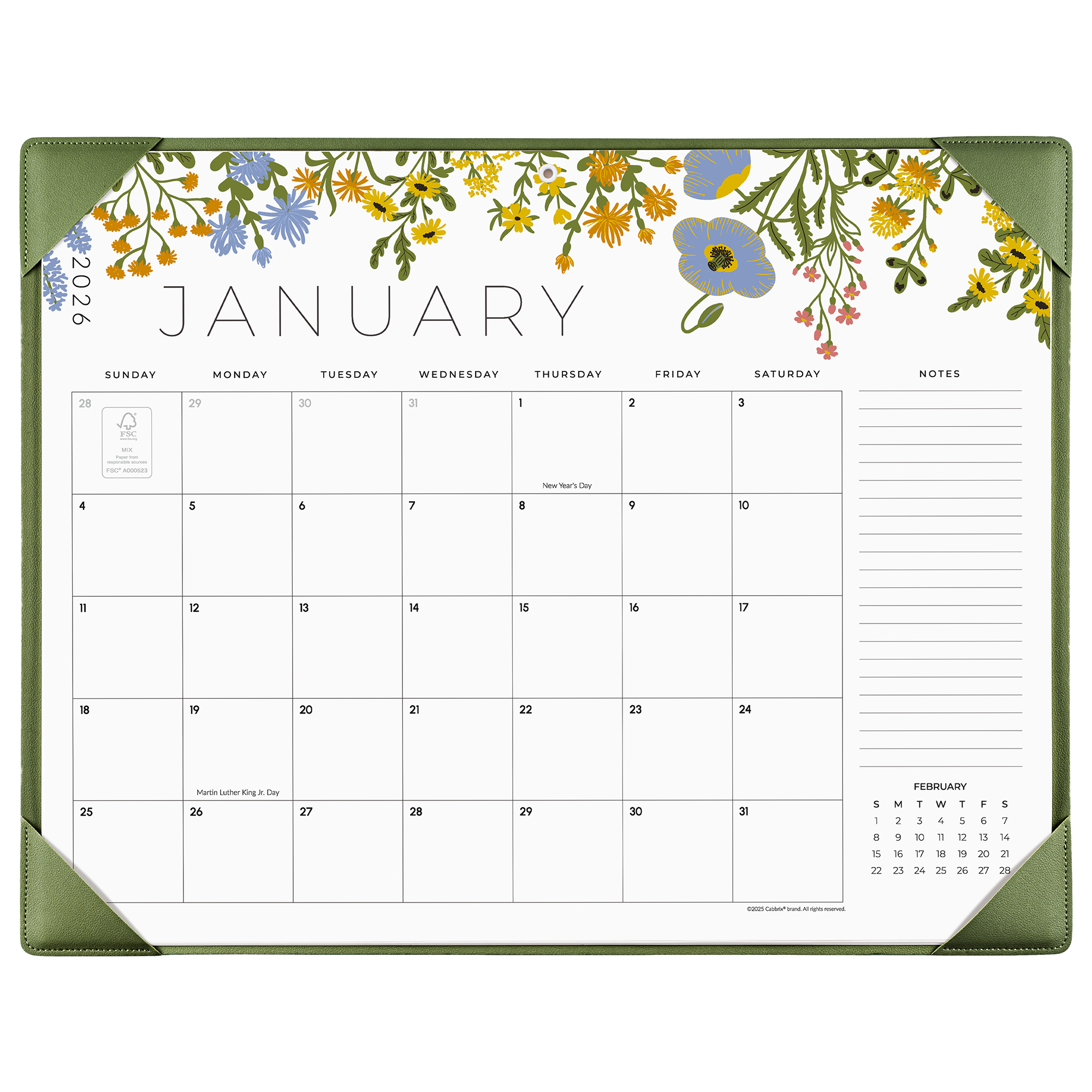 Calendar with floral design on a white background