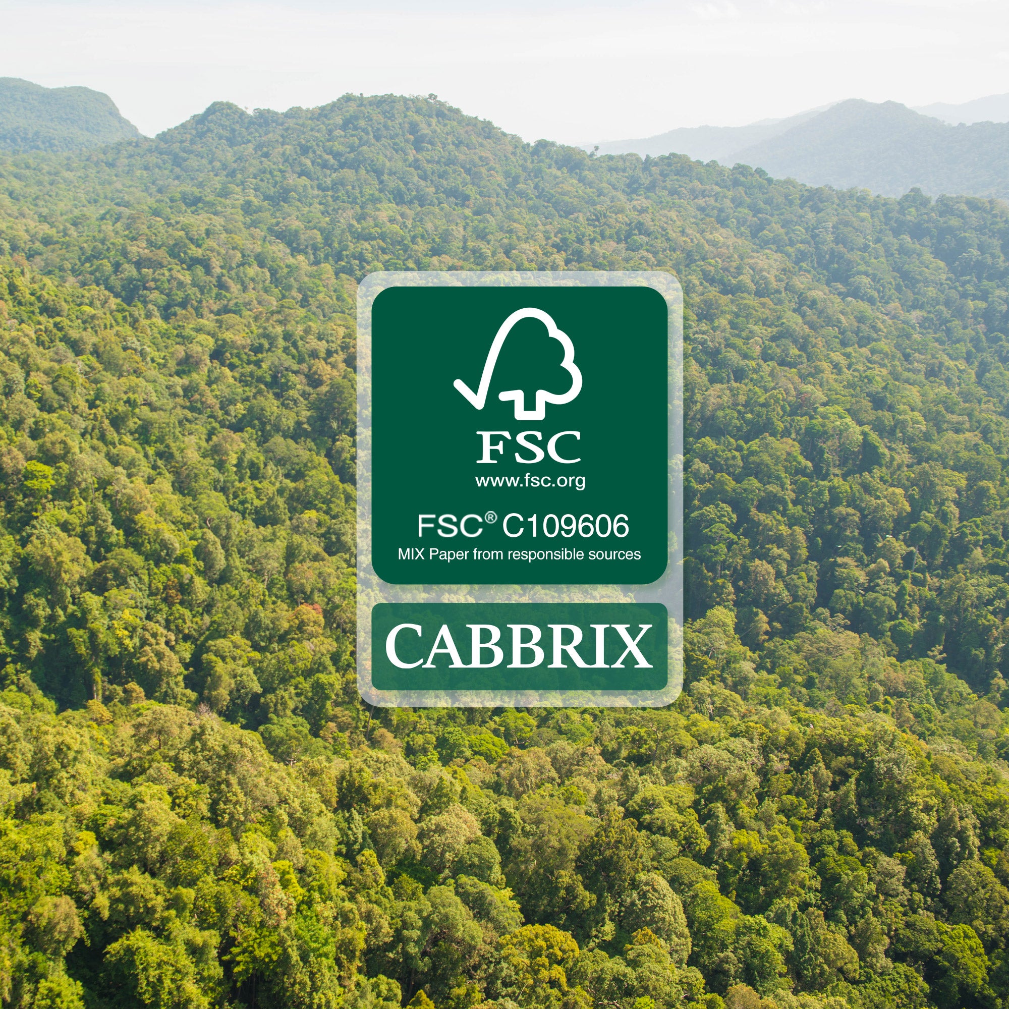 FSC logo with CABBRIX on a background of green forest