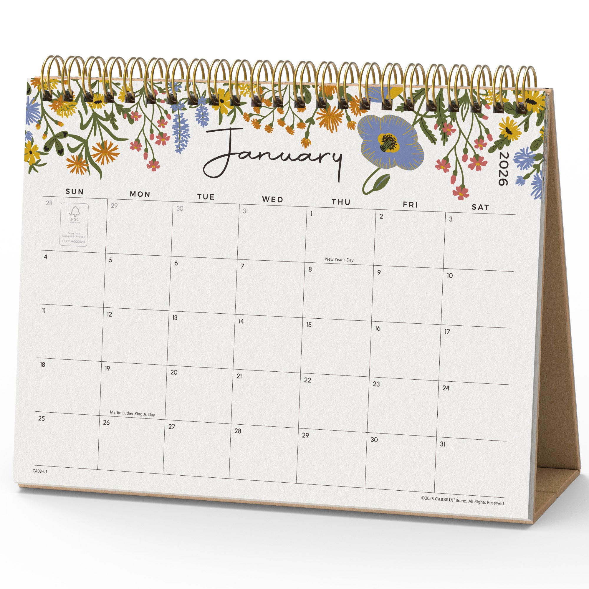Floral decorated calendar with 'January' on a white background
