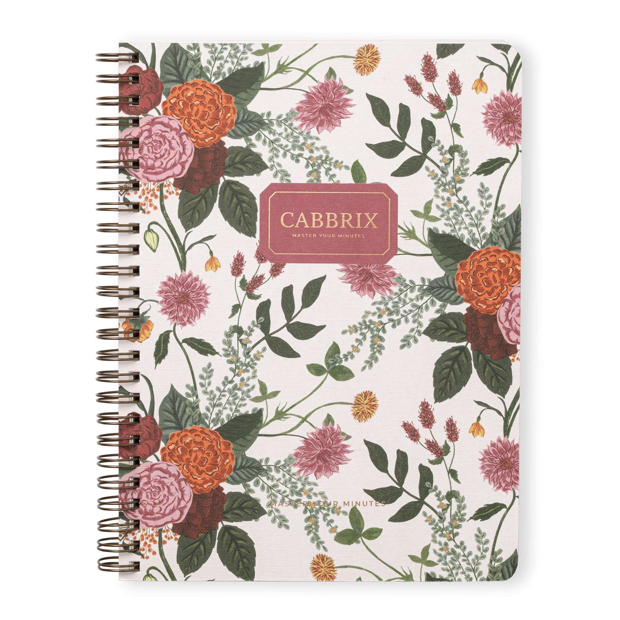 Floral notebook with 'CABBRIX' branding on a white background