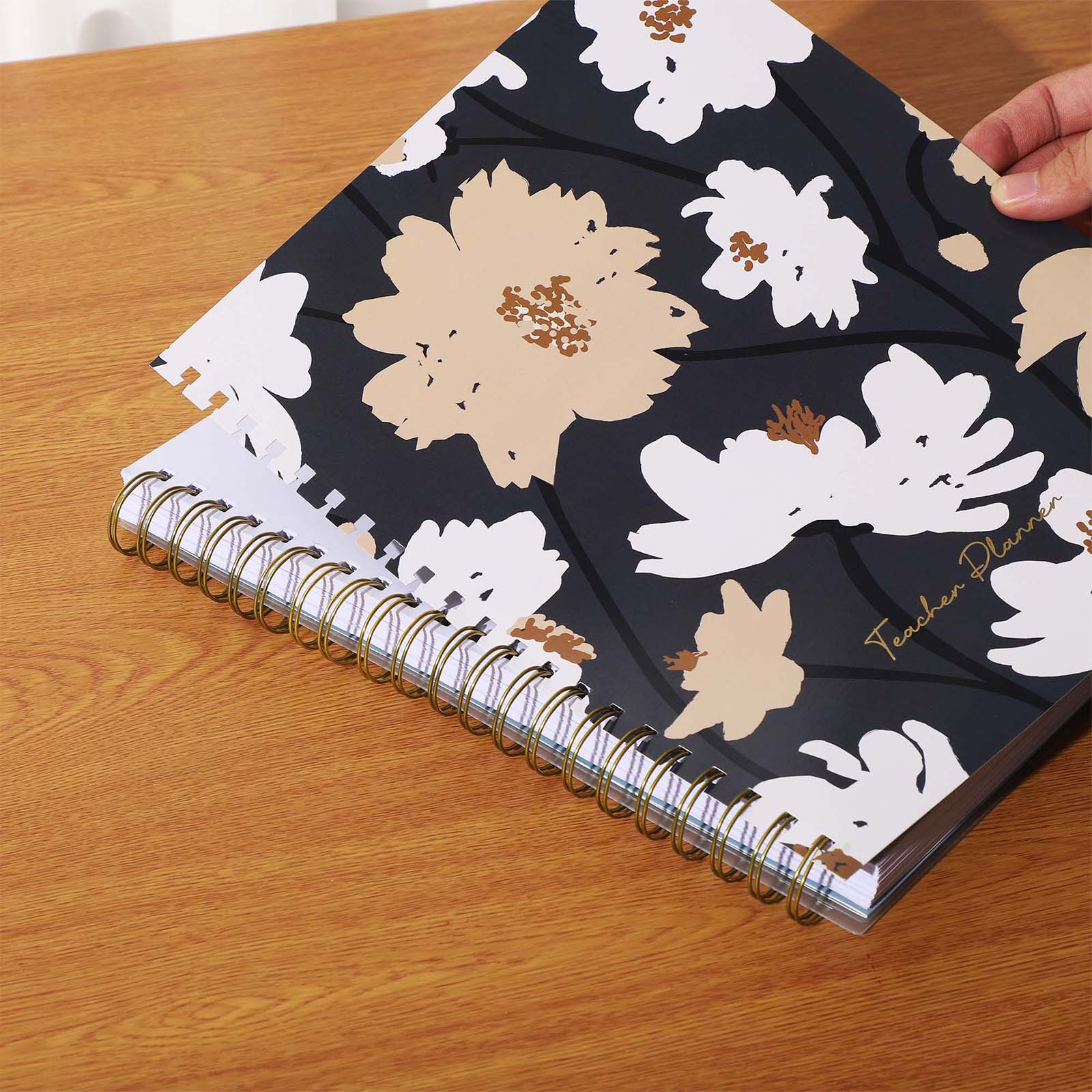 Cabbrix®, 2024-2025 Weekly Monthly Teacher Lesson Planner, 8.5"L×11"W, Spiral Bound, Flowers Elements