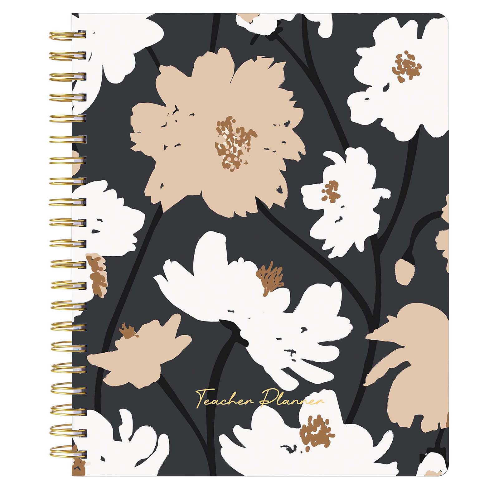 Cabbrix®, 2024-2025 Weekly Monthly Teacher Lesson Planner, 8.5"L×11"W, Spiral Bound, Flowers Elements