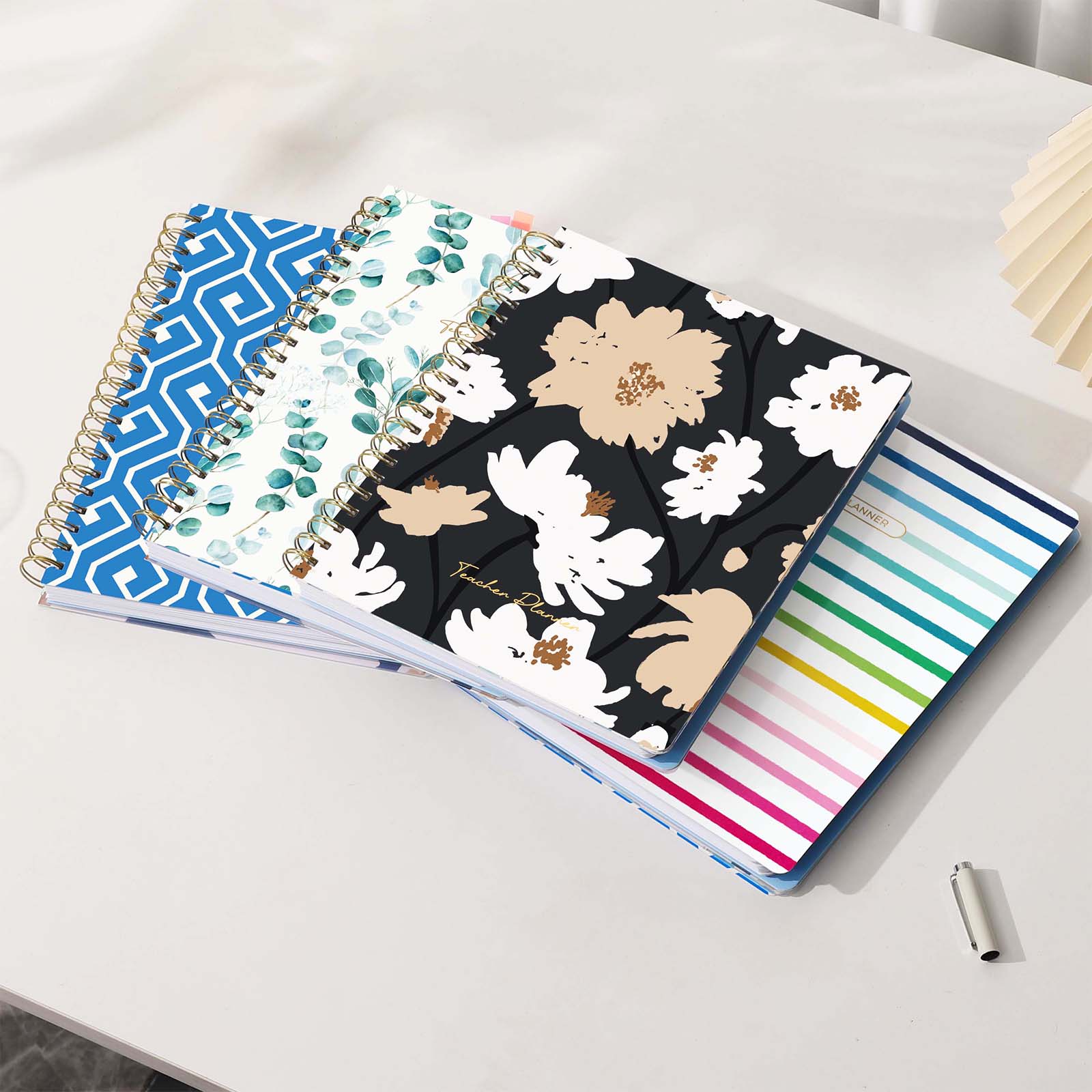 Cabbrix®, 2024-2025 Weekly Monthly Teacher Lesson Planner, 8.5"L×11"W, Spiral Bound, Flowers Elements