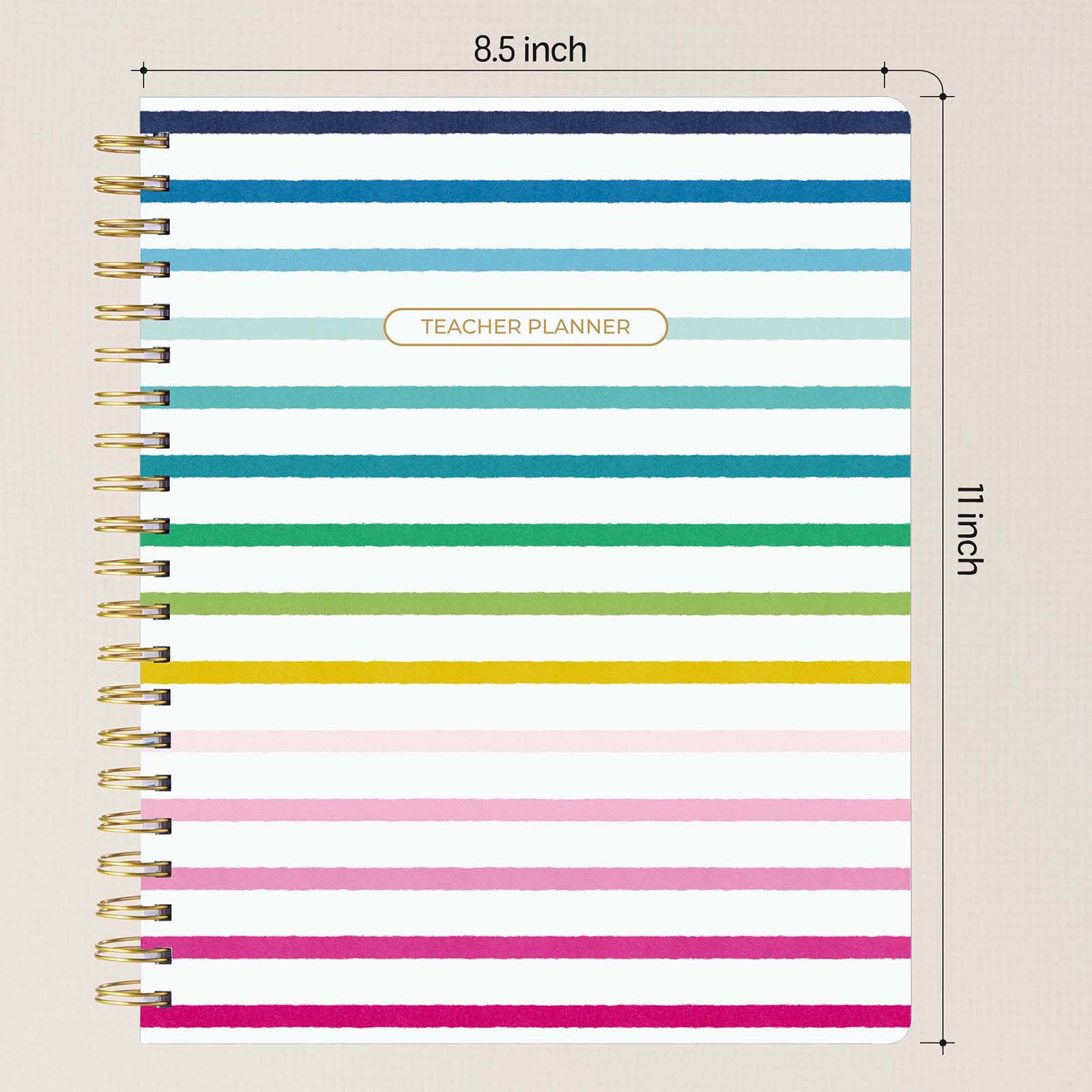 Cabbrix®, 2024-2025 Weekly Monthly Teacher Lesson Planner, 8.5"L×11"W, Spiral Bound, Rainbow Style