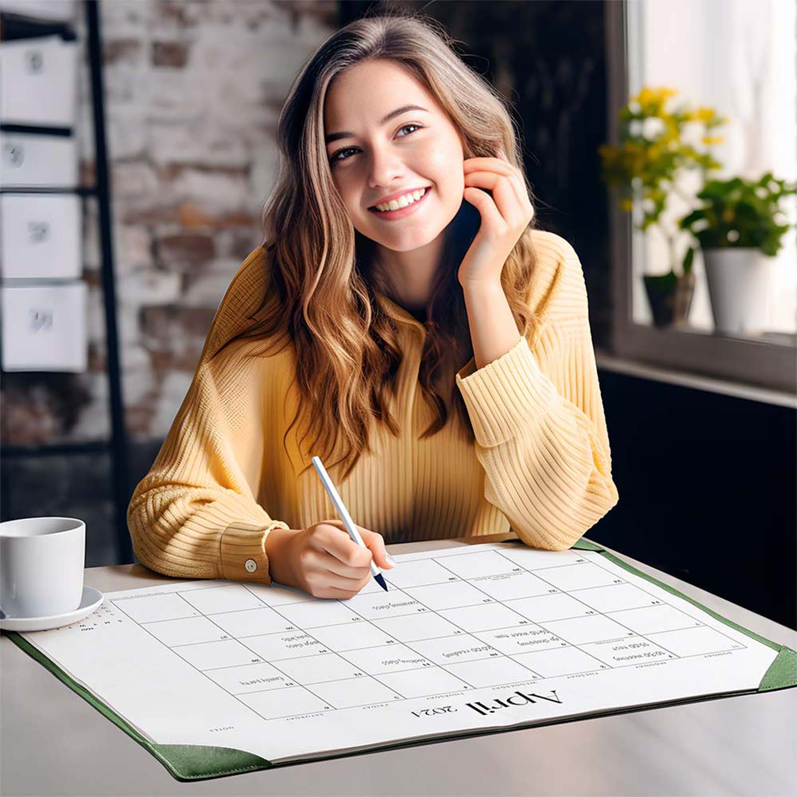 Cabbrix_Jul_2024-Dec_2025_Desk_Calendar_Large_21_Lx16.5_W_Simplicity_Style_Green