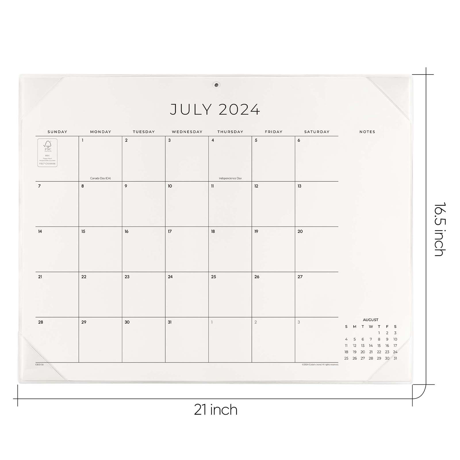 Cabbrix®, Jul 2024-Jun 2025 Desk Calendar, Large, 21"L×16.5"W, Botanical Elements, PVC Desk Mat Back Board