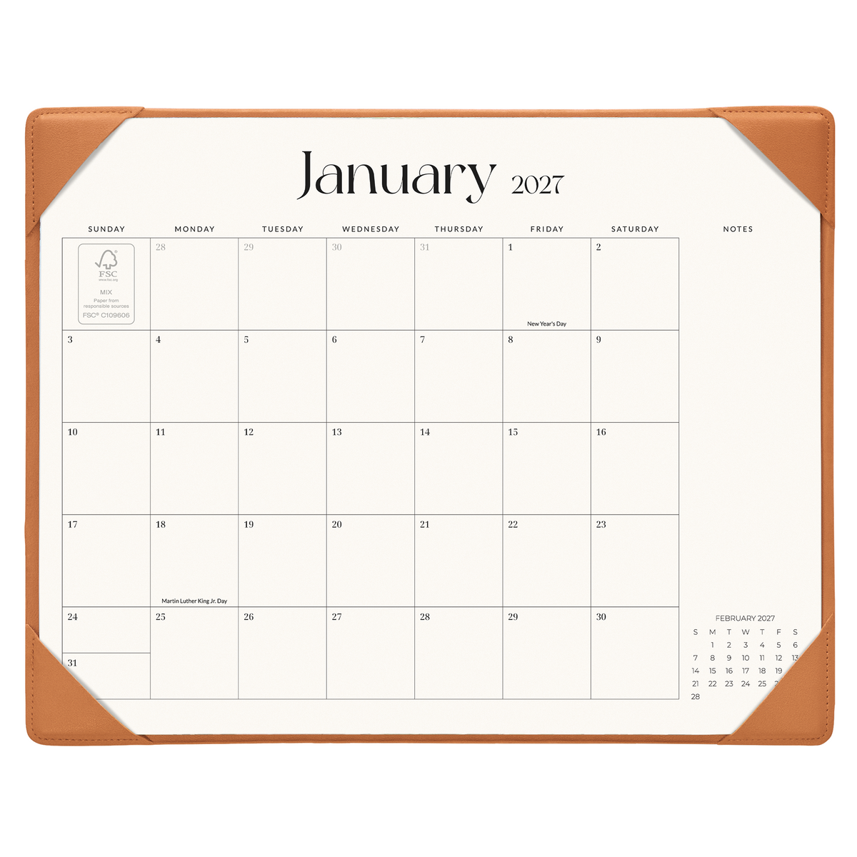 Cabbrix 2027-2028 Desk Calendar, 15"L×12"W, Simplified Style, Blue
