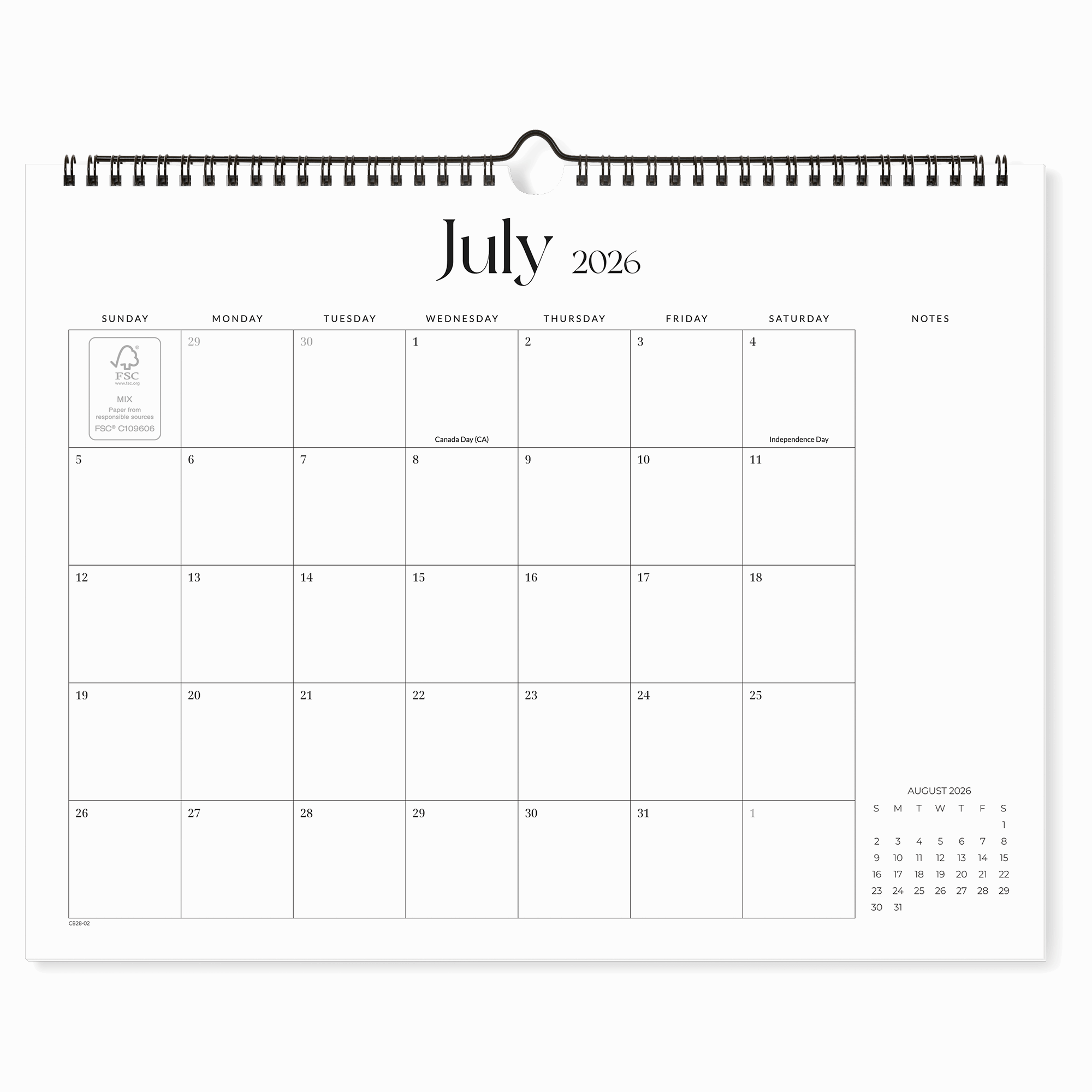 Cabbrix 2026-27 Wall Calendar, Twin-Wire Binding, 15"L×12"W, Simple Design