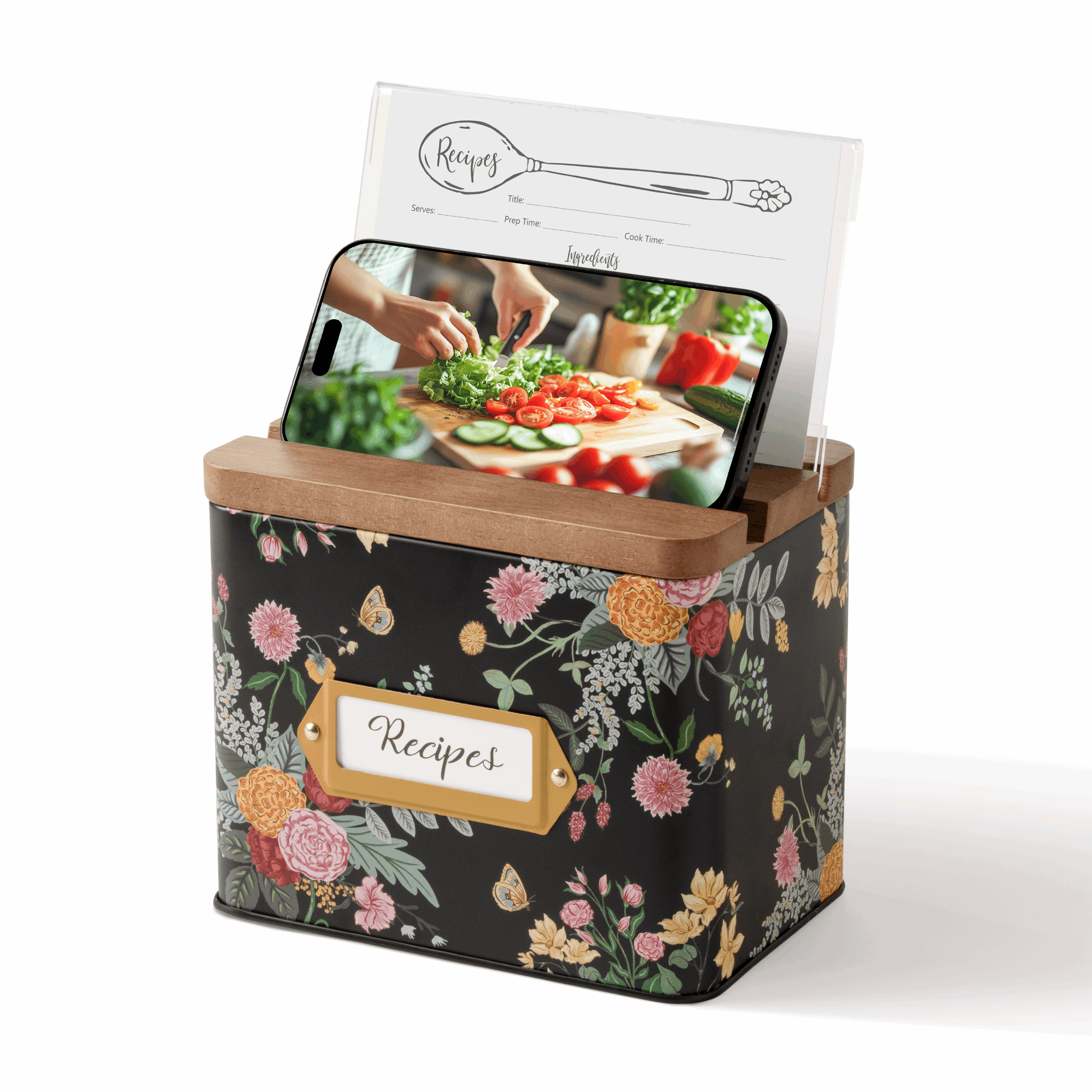 Cabbrix Stylish Recipe Box with Cards, Flowing Gleam