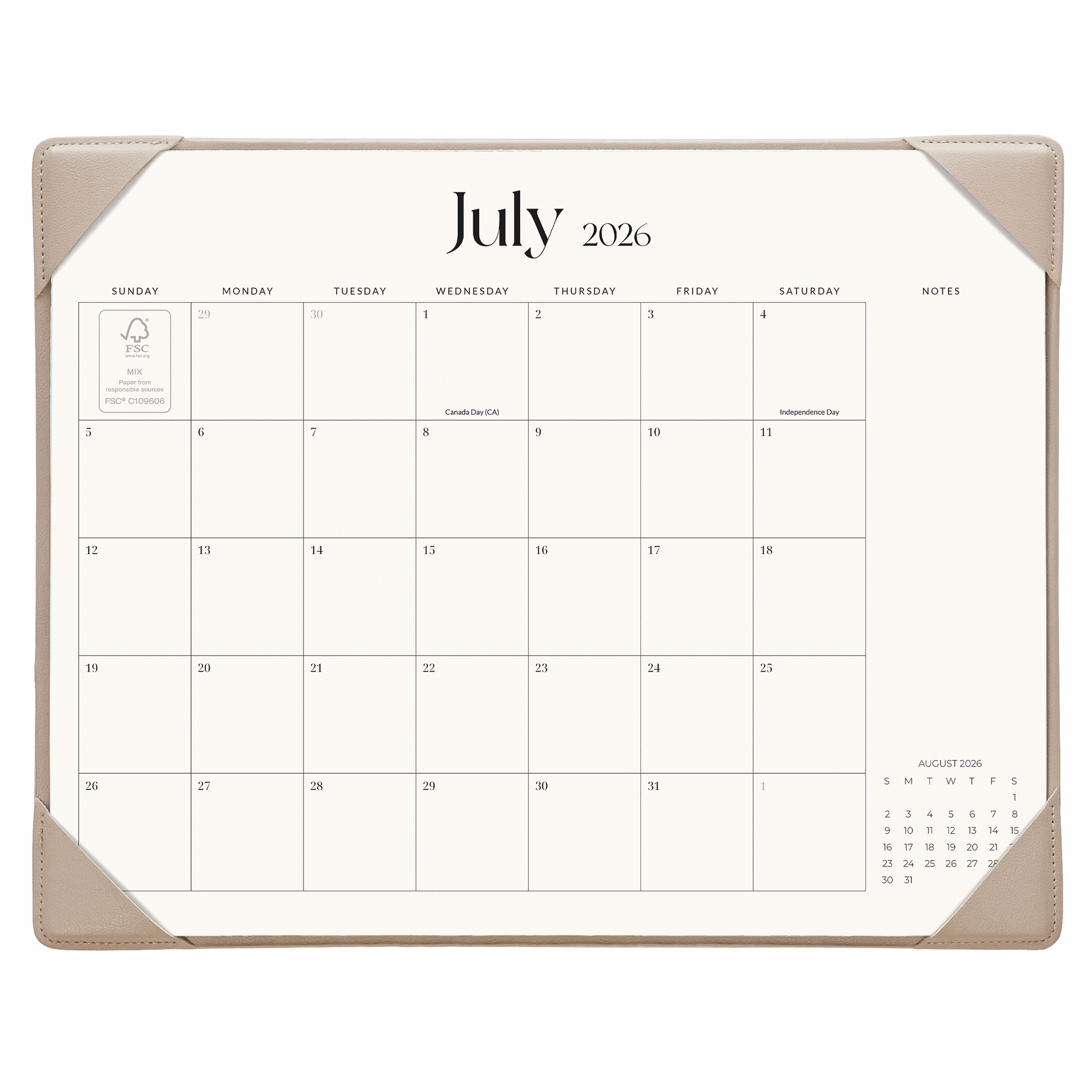 Cabbrix 2026-27 Desk Calendar, 15"L×12"W, Simplified Style, Blue