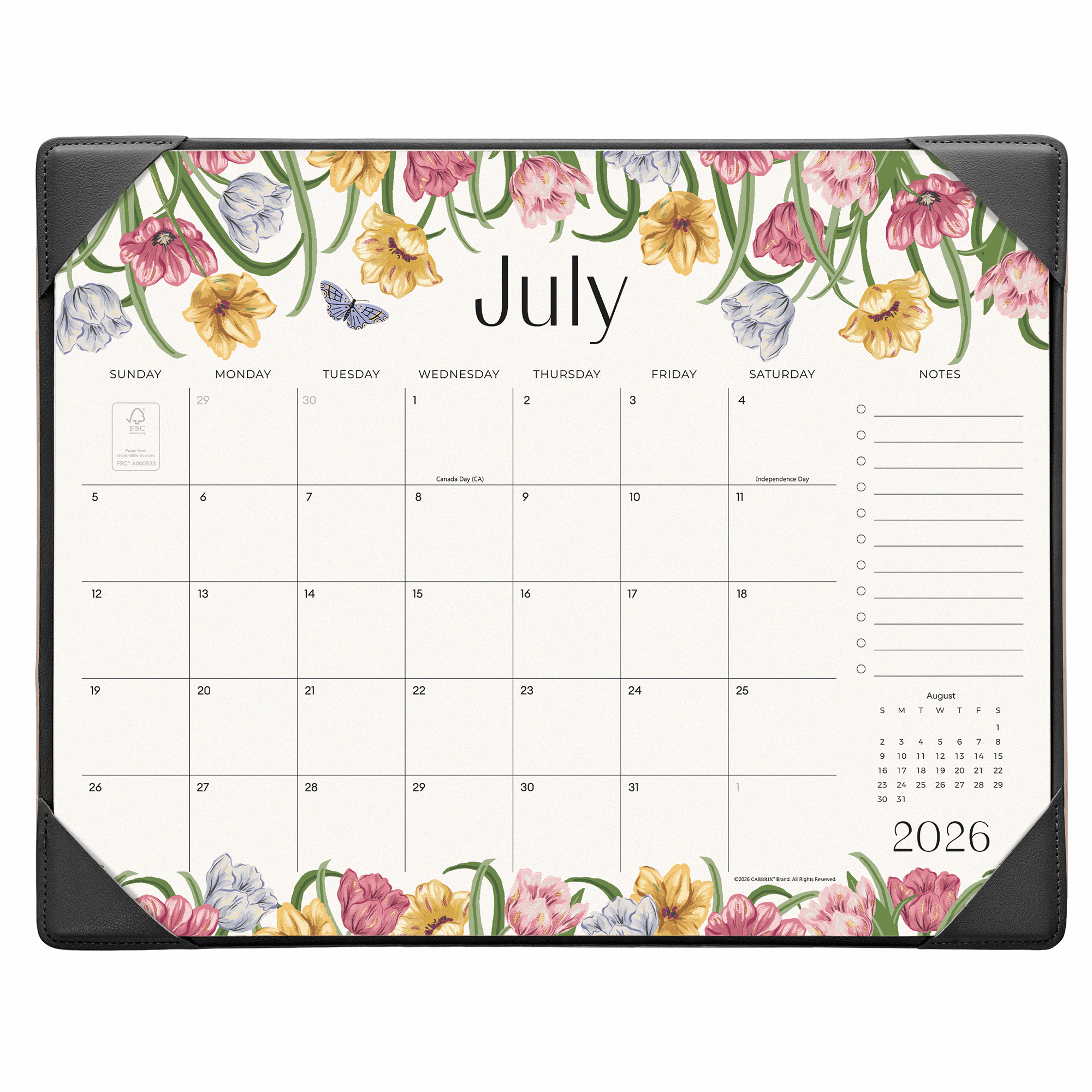 Cabbrix 2026-27 Desk Calendar, 15"L×12"W, Elegant Floral, Apricot
