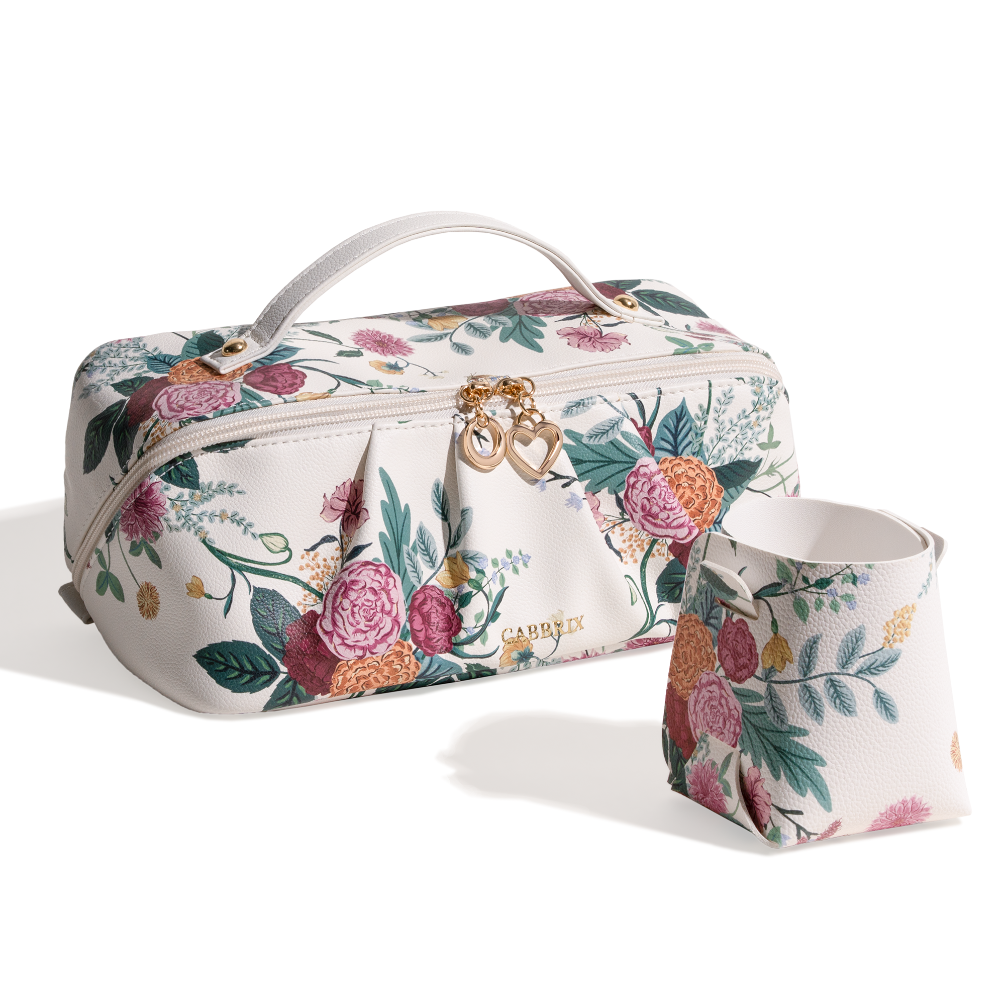 Cabbrix Travel Makeup Bag, Large Capacity Cosmetic Bag for Women, Flat Open Portable Toiletry Bag, Radiance Bloom