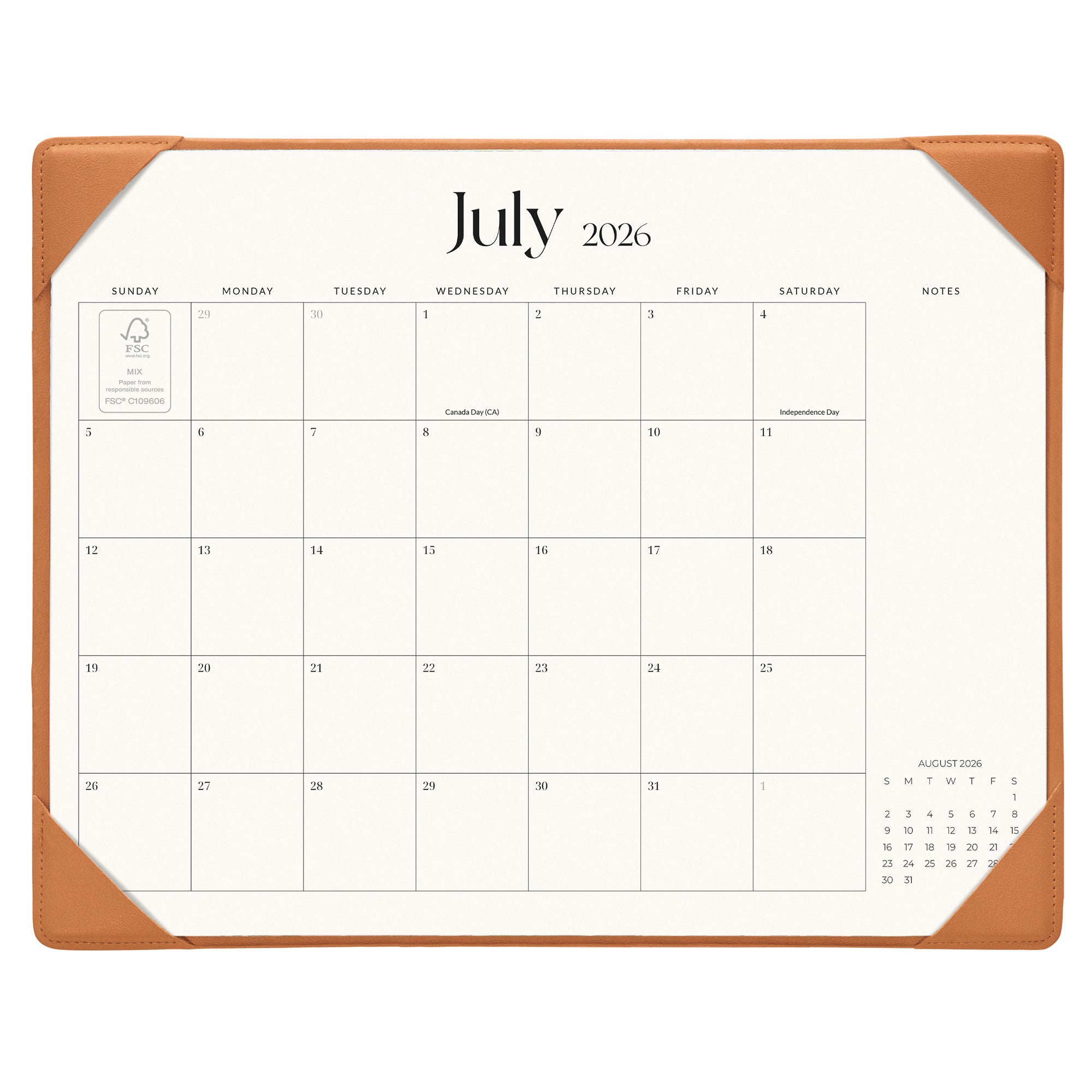 Cabbrix 2026-27 Desk Calendar, 15"L×12"W, Simplified Style, Green