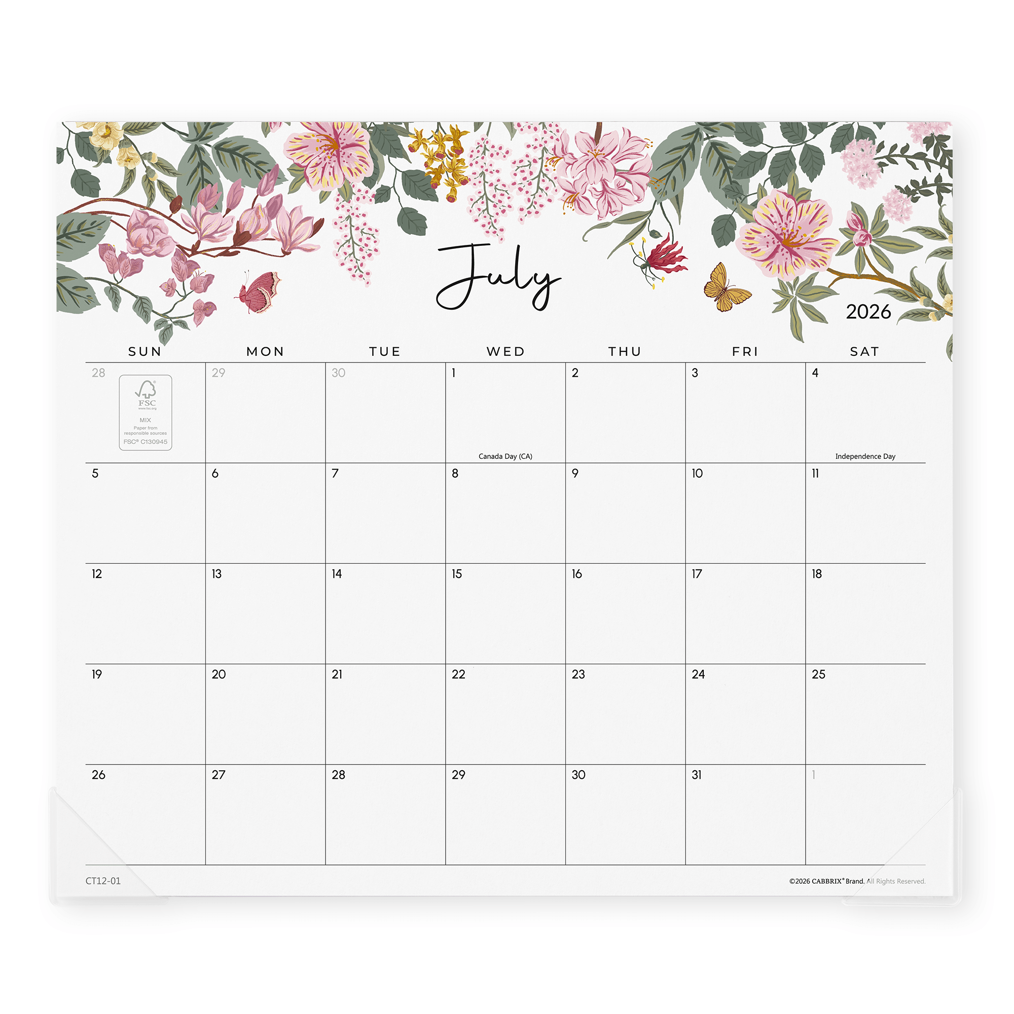 Cabbrix 2026-27 Magnetic Calendar for Fridge, 13"L×12"W, Elegant Floral