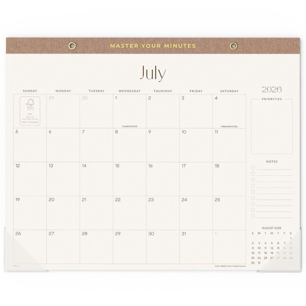 Cabbrix 2027-2028 Desk Calendar, 14"L x 11"W, Simplified Style, With Hanging Holes