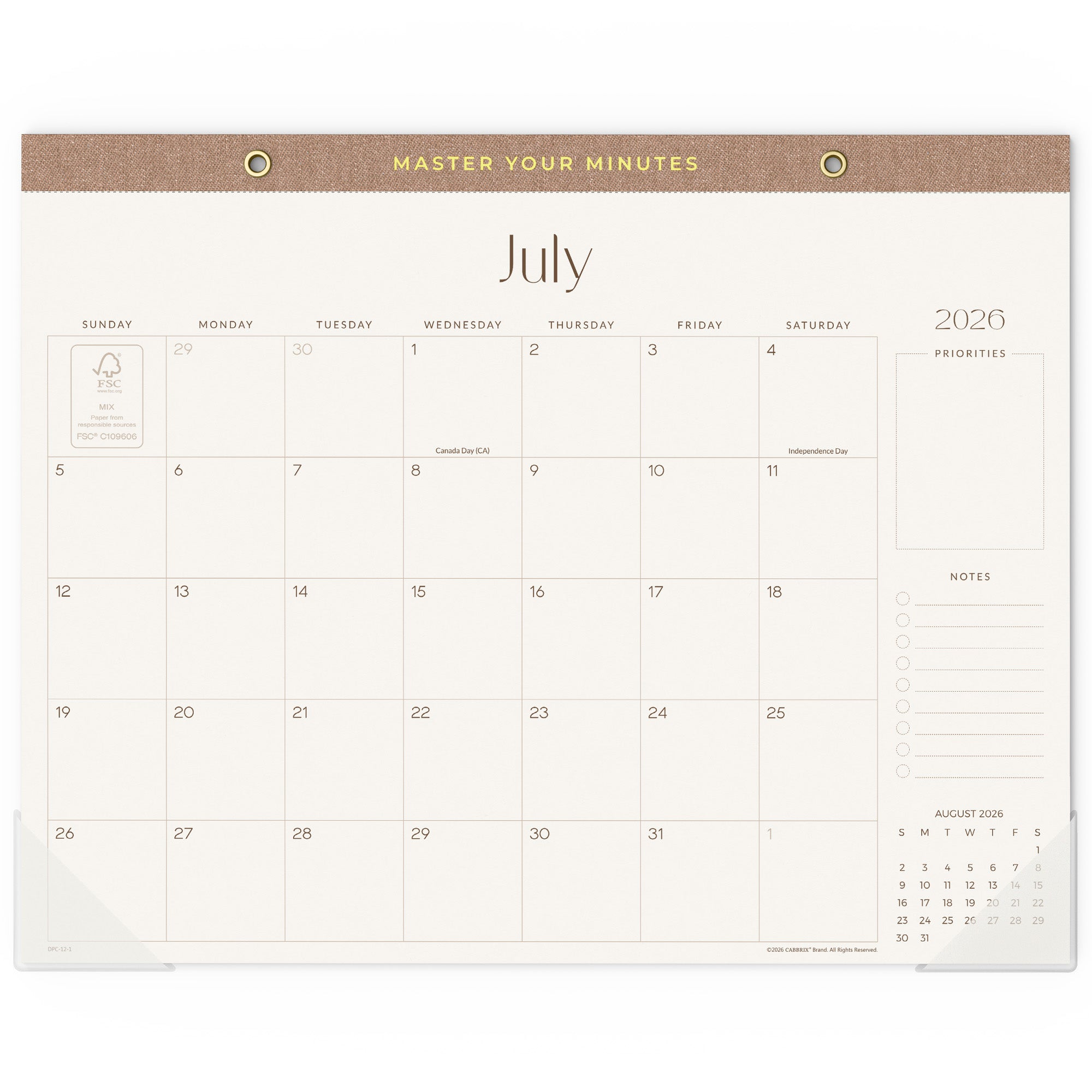 Cabbrix 2026-27 Desk Calendar, 14"L x 11"W, Simplified Style, With Hanging Holes